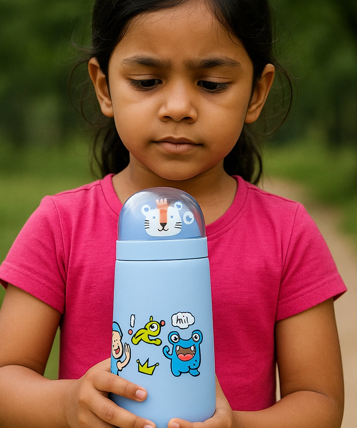 Double Wall Cartoon Glass Water Bottle 350Ml (1 Pc)