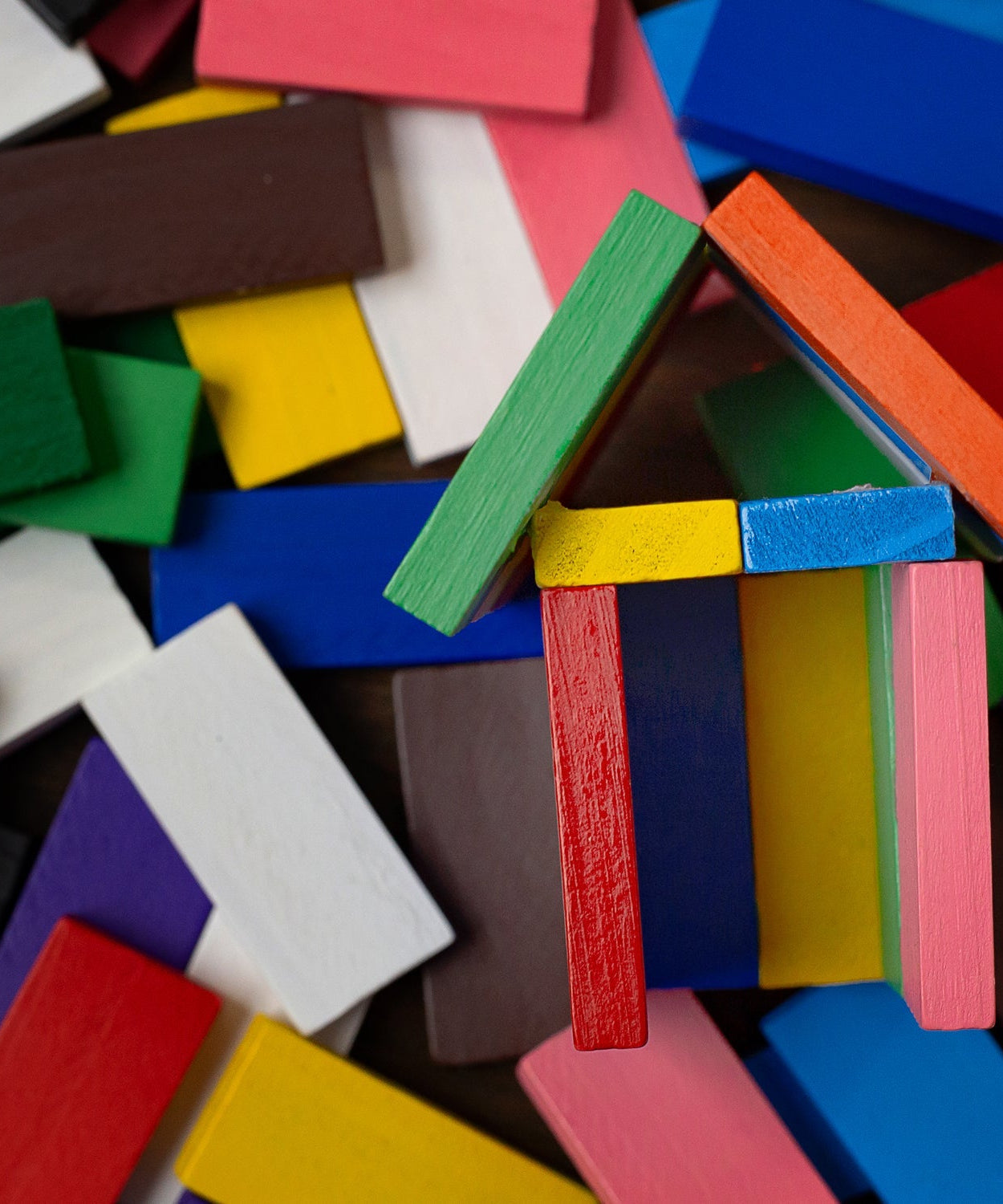 Domino blocks arranged for game play