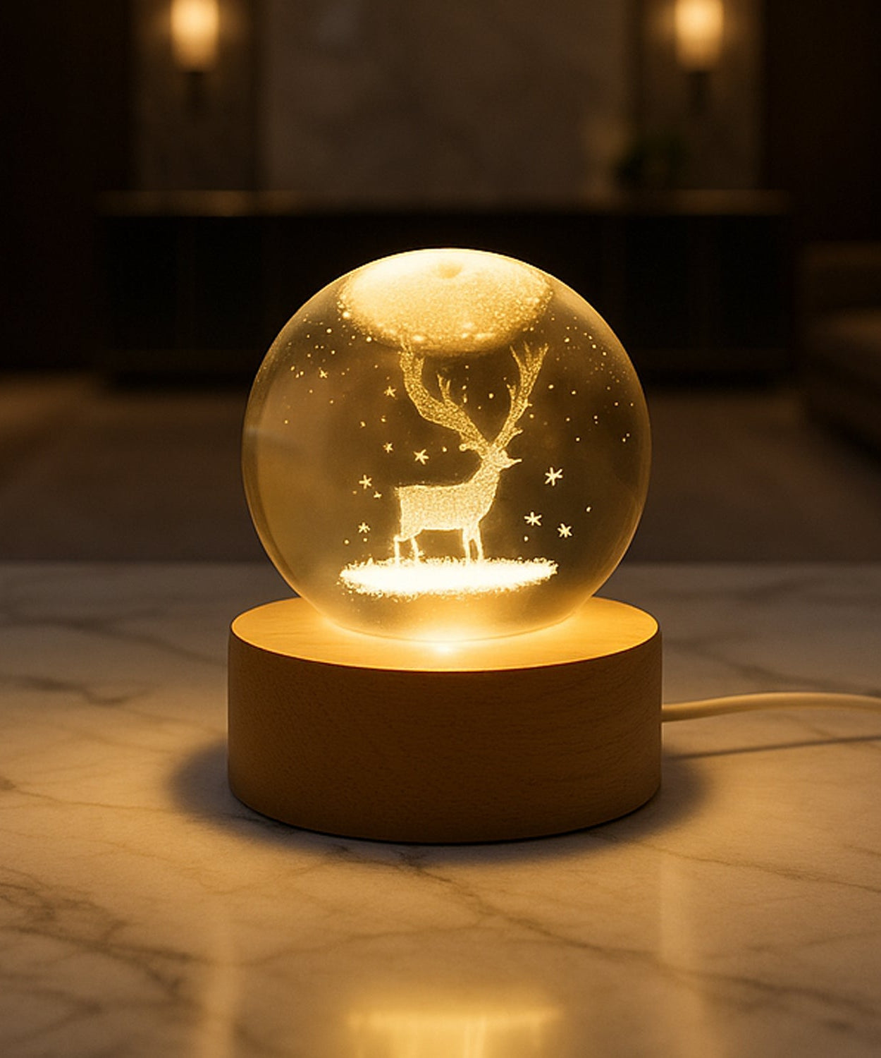 Crystal Ball Night Light Glass Ball Night Lamp with Wood Base