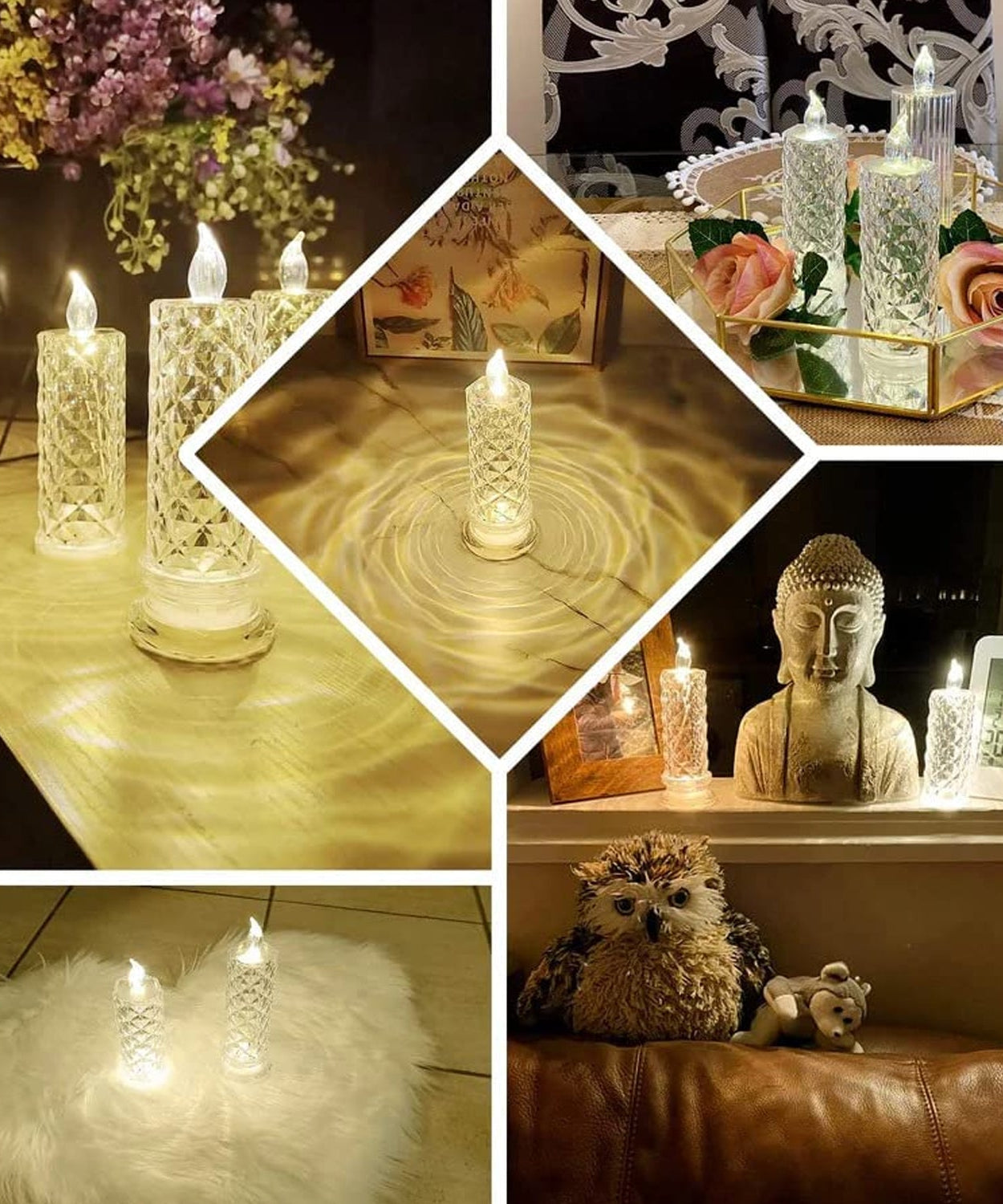 Elegant rose-shaped LED candle in acrylic, designed for a smokeless and festive ambiance.