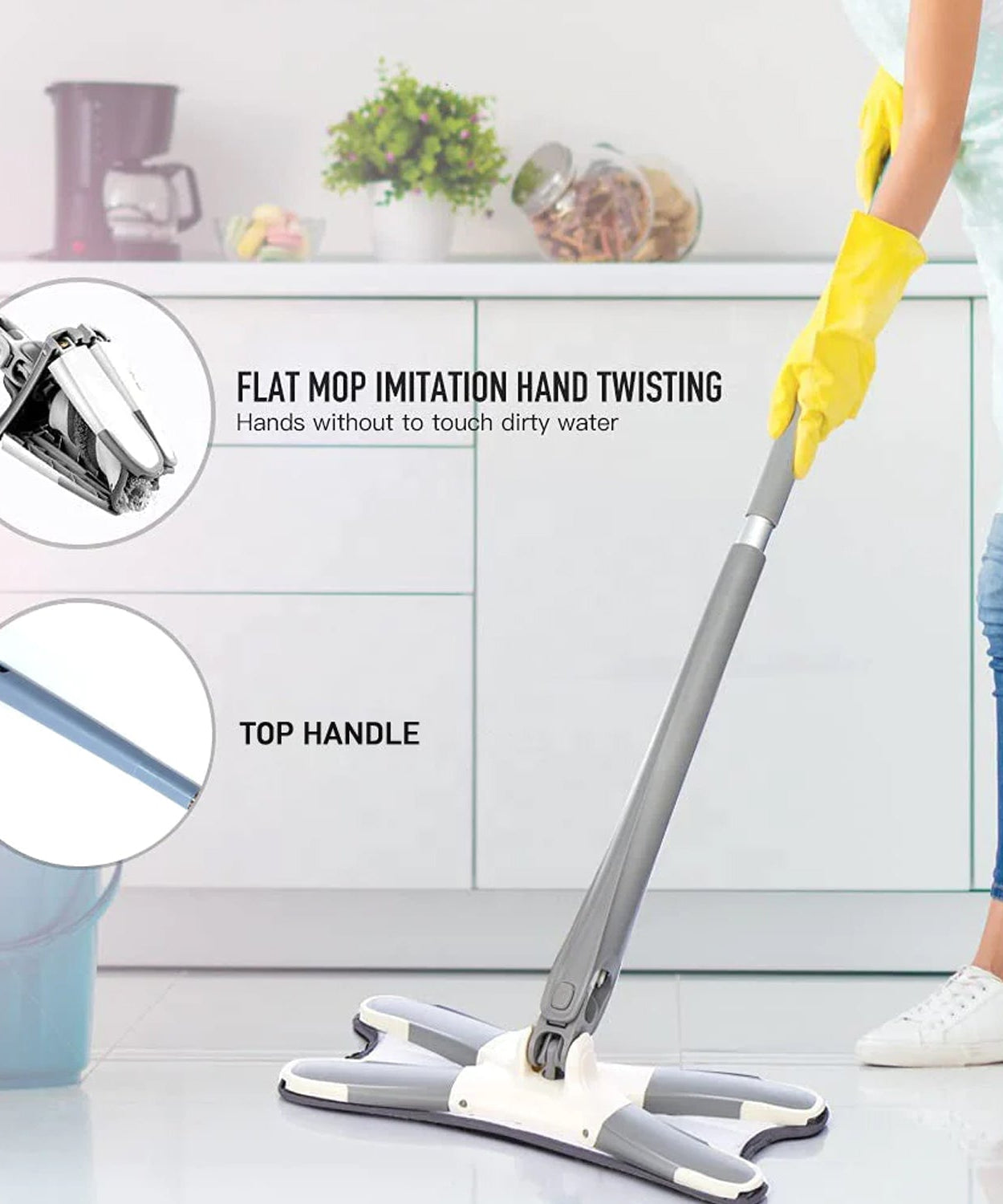 360° mop for cleaning hard-to-reach areas like walls and ceilings