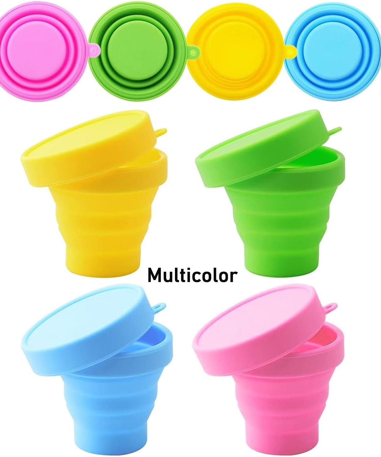 Round Silicone Foldable Glass / Cup, Foldable Travel Mug With Lid (1 Pc)
