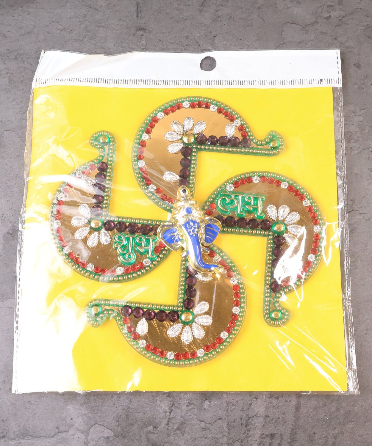 Golden Swastik Shubh Labh Wall Hanging with Ganesh Idol (1 Pc)