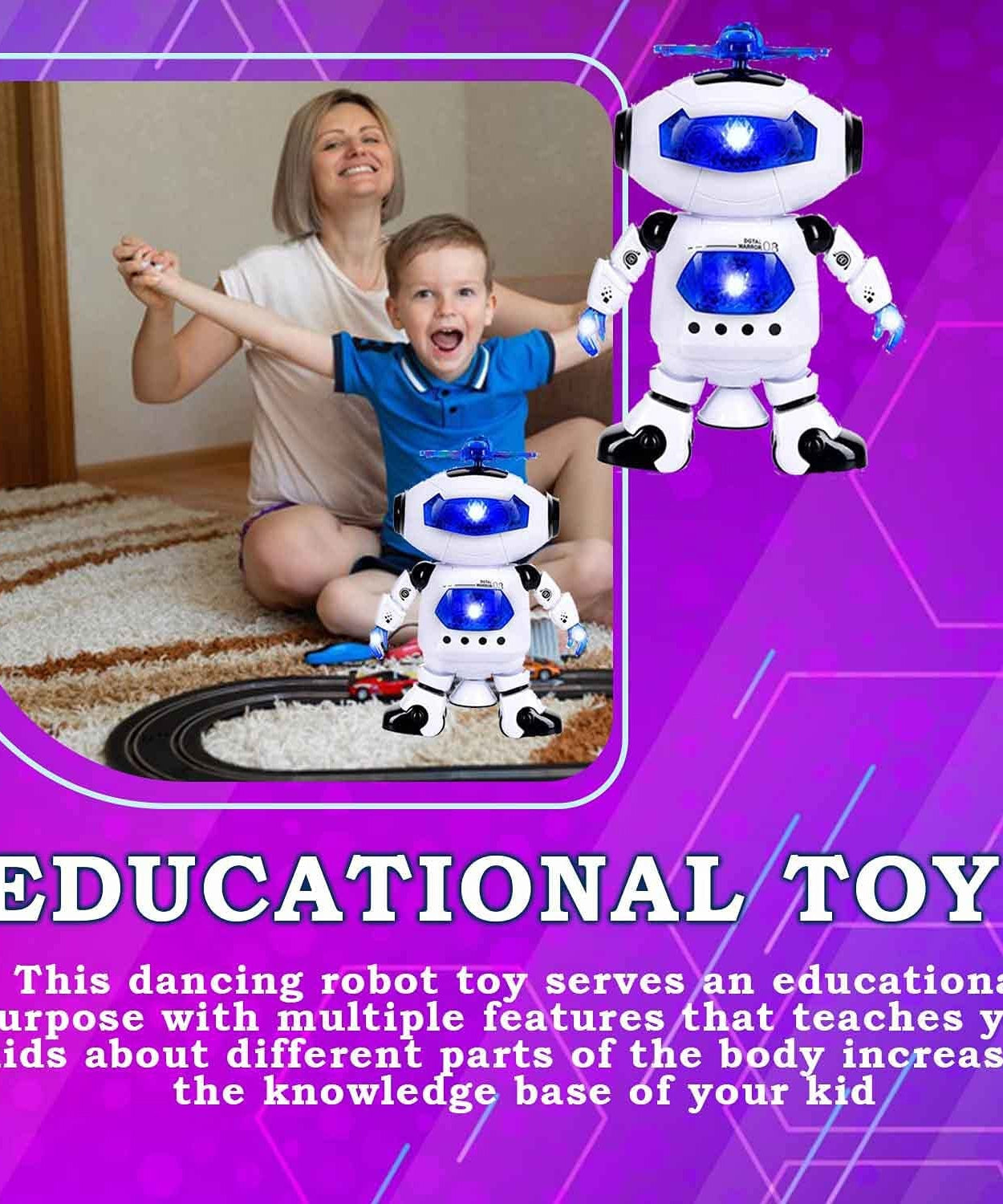 Colorful dancing robot with 3D light show.