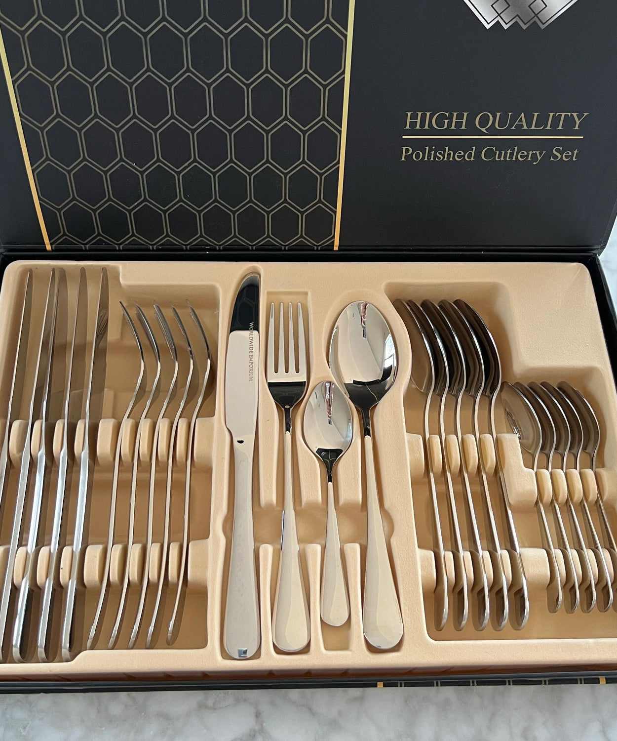Premium Silver Daily Use Cutlery Set Stainless Steel Luxury Combo Set of 24