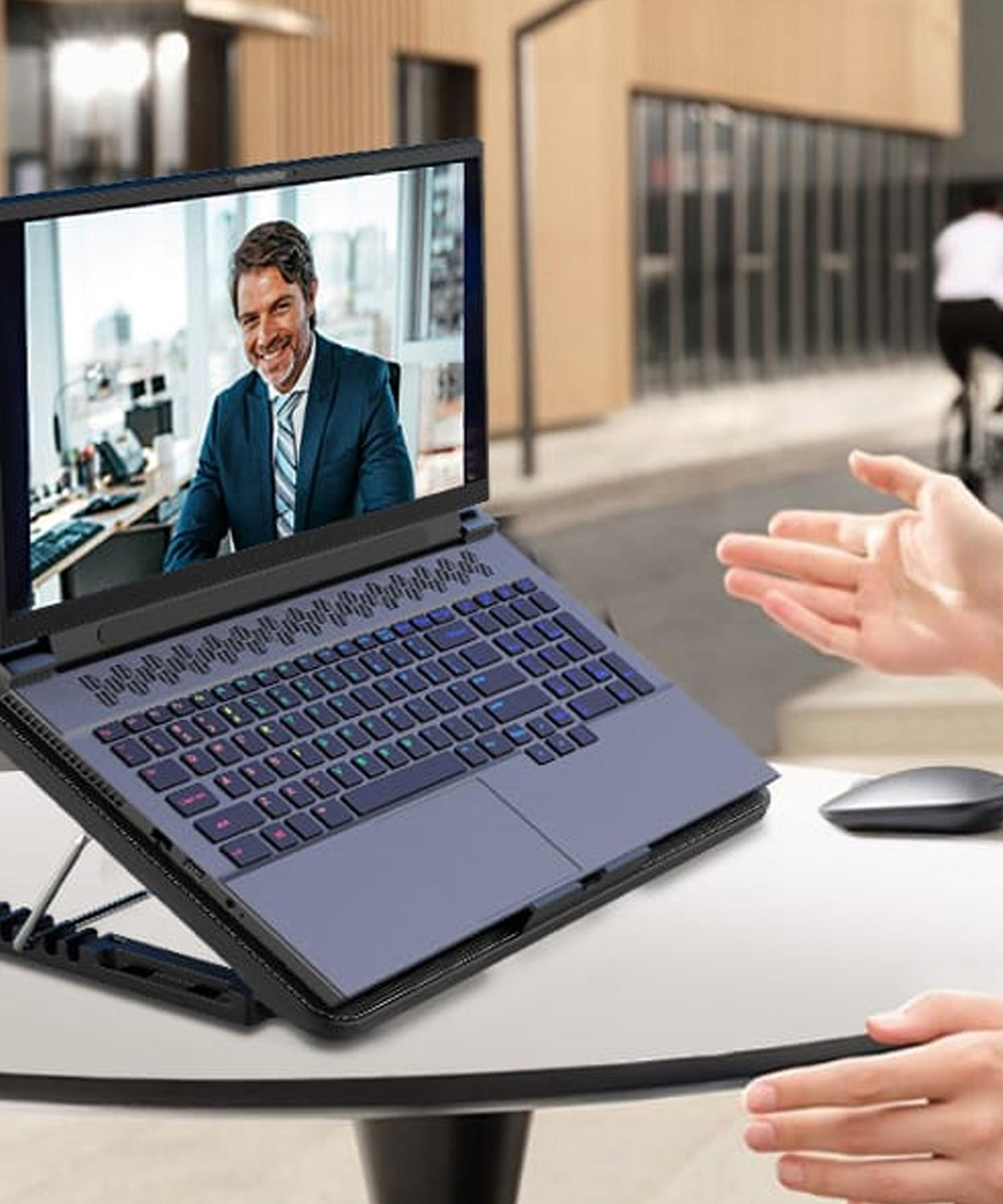 Laptop Cooler Cooling Pad with 2 Quiet Led Fans, Dual USB Ports, Portable Ultra Slim USB Powered 7 Heights Adjustable Laptop Stand for Gaming Laptop