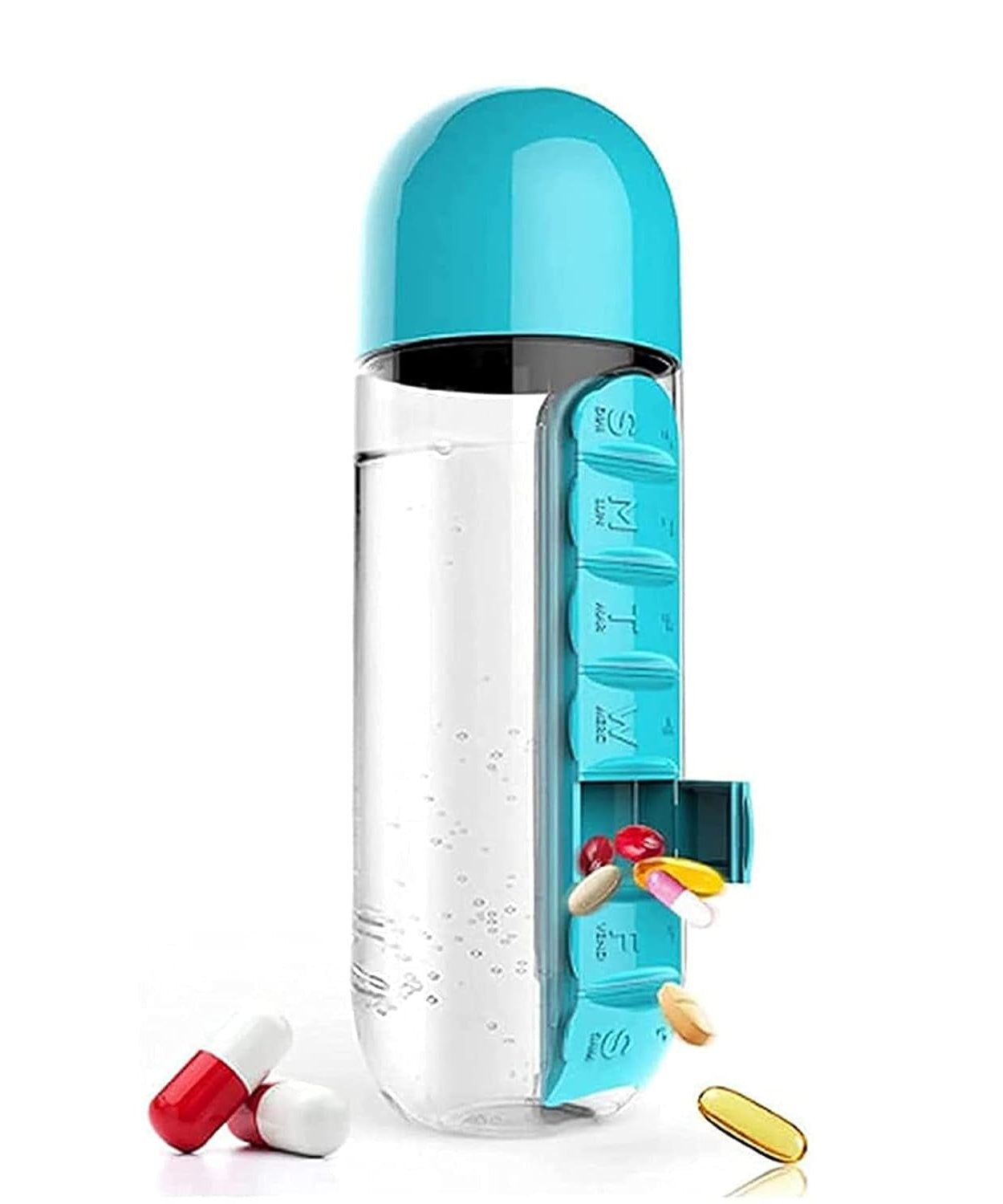 Multi-Use Pill & Water Bottle for Travel (600 Ml, Mix Color)