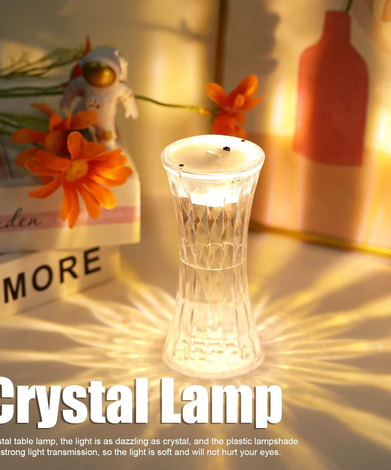 Crystal night light with gentle illumination for hotel and office use