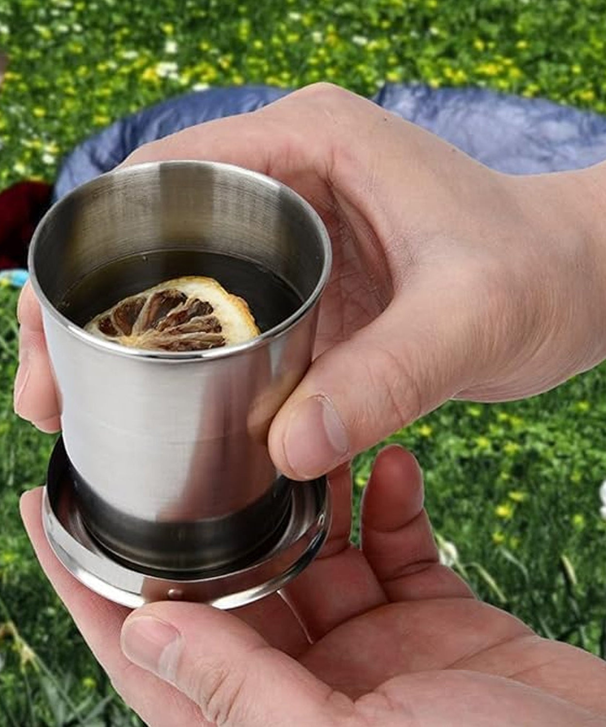 2 in 1 Camping Folding Cup with Keychain (1 Pc)