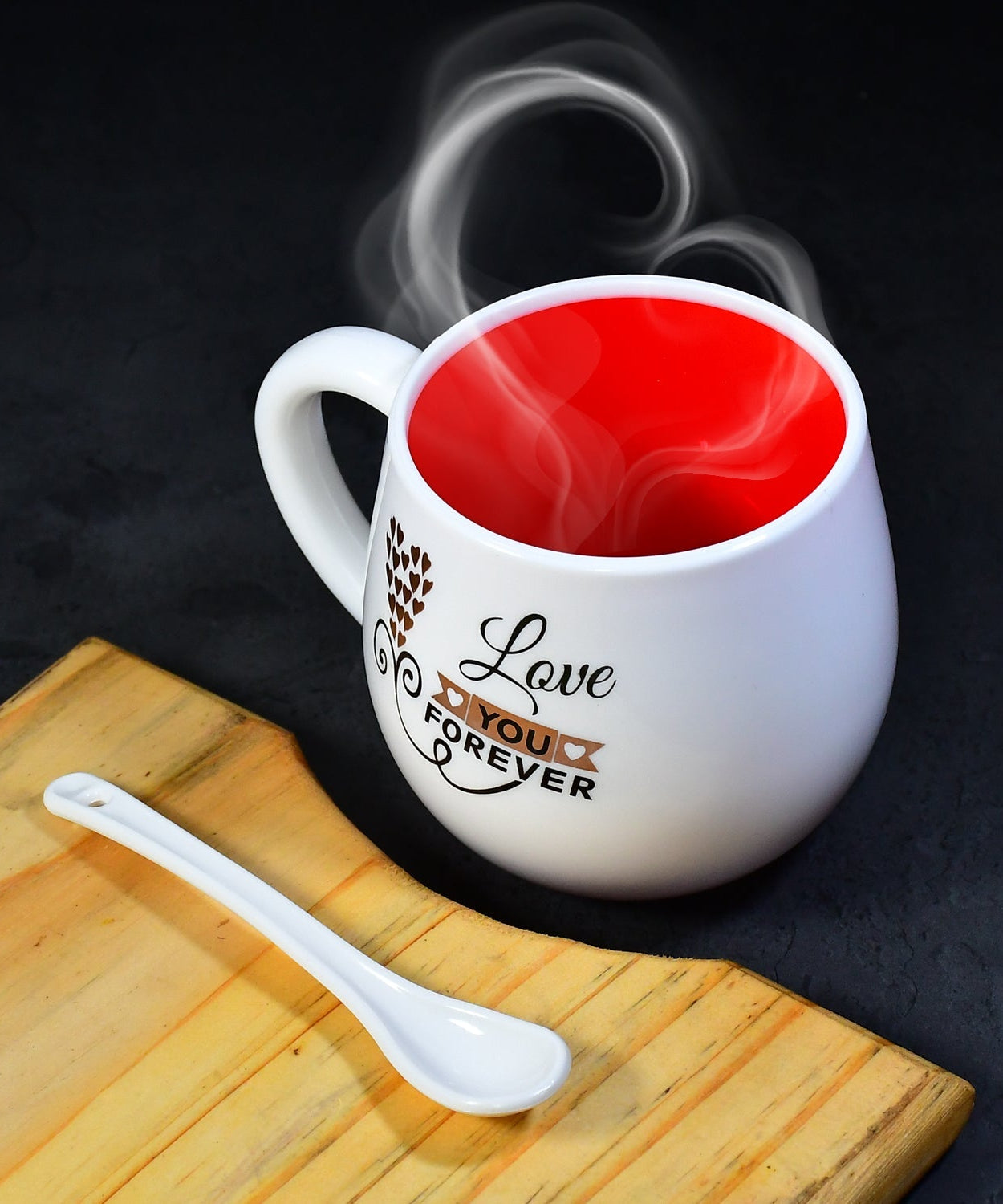Ceramic coffee mug with spoon, ideal for gifting