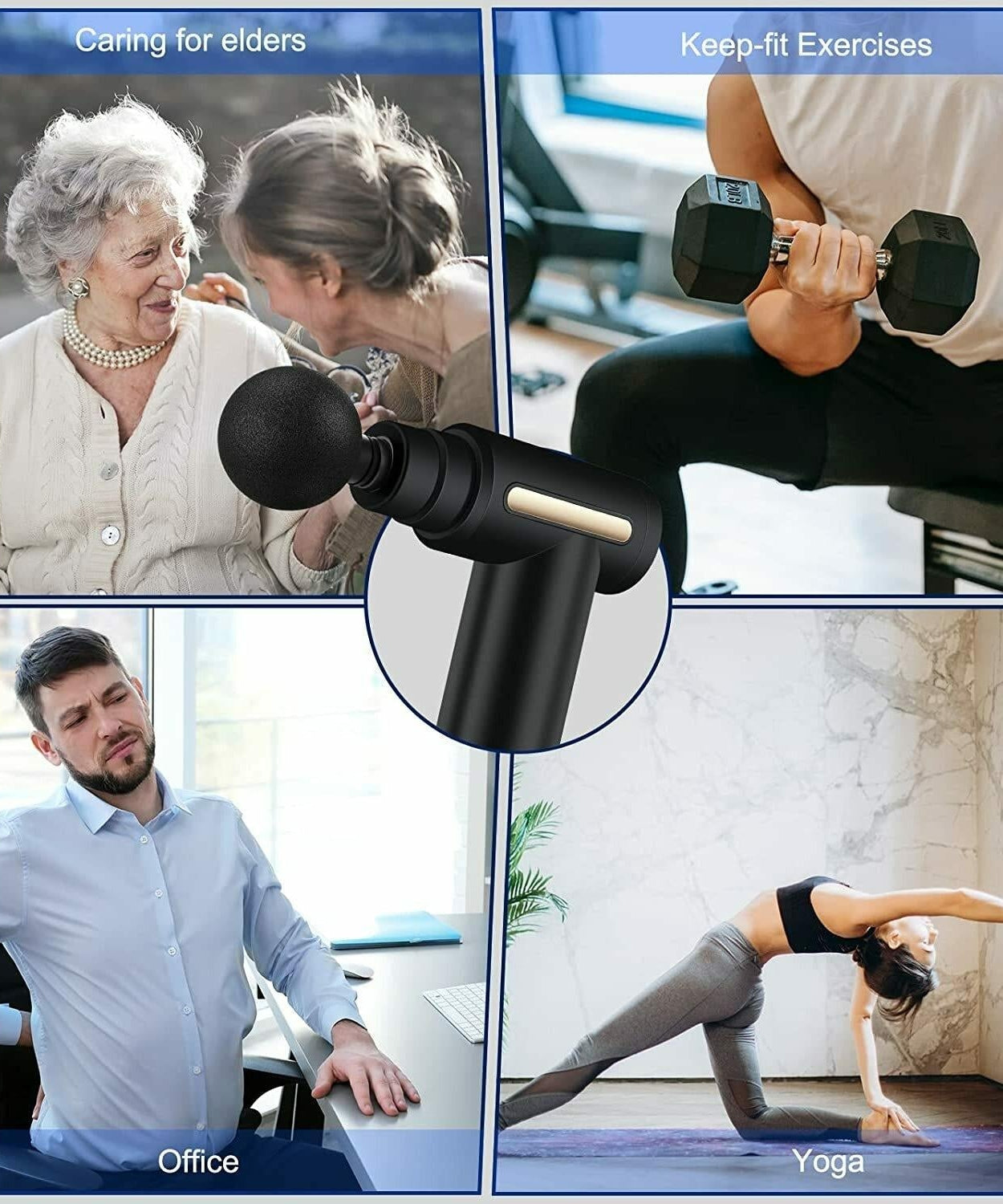 Percussion body massager with multiple speed settings for effective therapy.