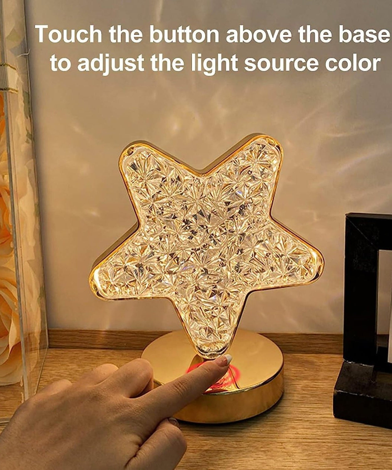 Star Crystal Diamond Touch Lamp – USB Rechargeable, 3-Way Dimmable