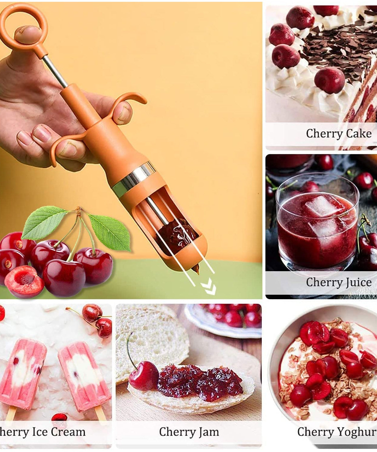 Efficient cherry pitter tool for fast and easy cherry pit removal.