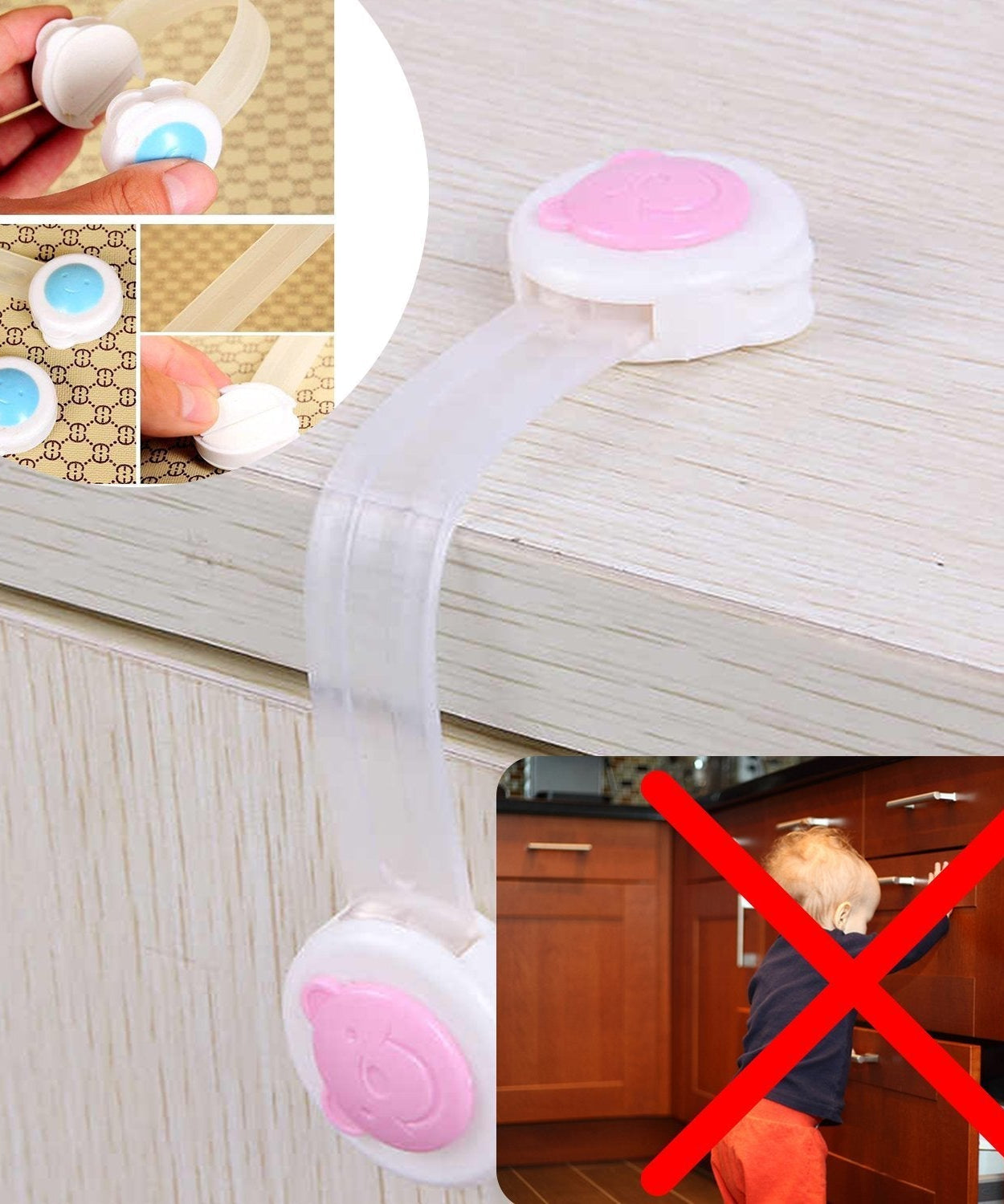 Child safety strap lock, easy installation, 1 piece.