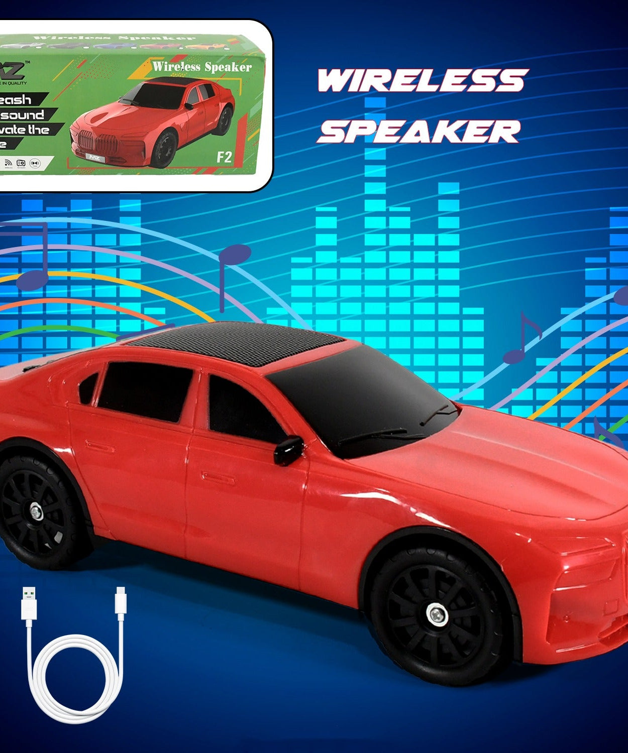 Wireless Bluetooth Speaker Portable Car Shape Music Speaker Support Bluetooth, TF Card, USB, Fm Radio Function Unique Shape Car Speaker