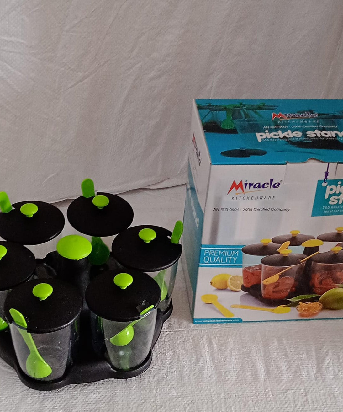 Multipurpose 6 Piece Miracle Revolving Plastic Spice Container Rack With 6 Spoon, Condiment Set, Masala Rack Set, Revolving Spice Rack Aachar Container Chutney Mukhwas Tray Masala Dining Spice Stand