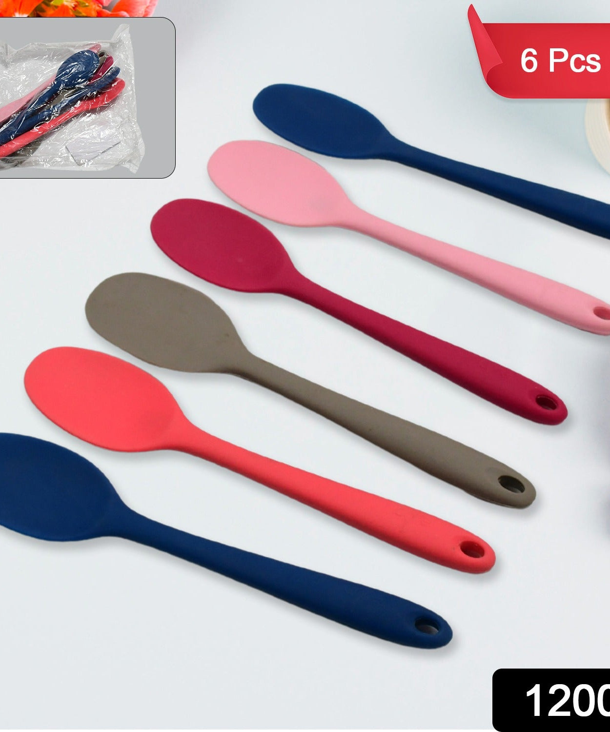 Multipurpose Silicone Spoon, Silicone Basting Spoon Non-Stick Kitchen Utensils Household Gadgets Heat-Resistant Non Stick Spoons Kitchen Cookware Items For Cooking and Baking (6 Pcs Set)
