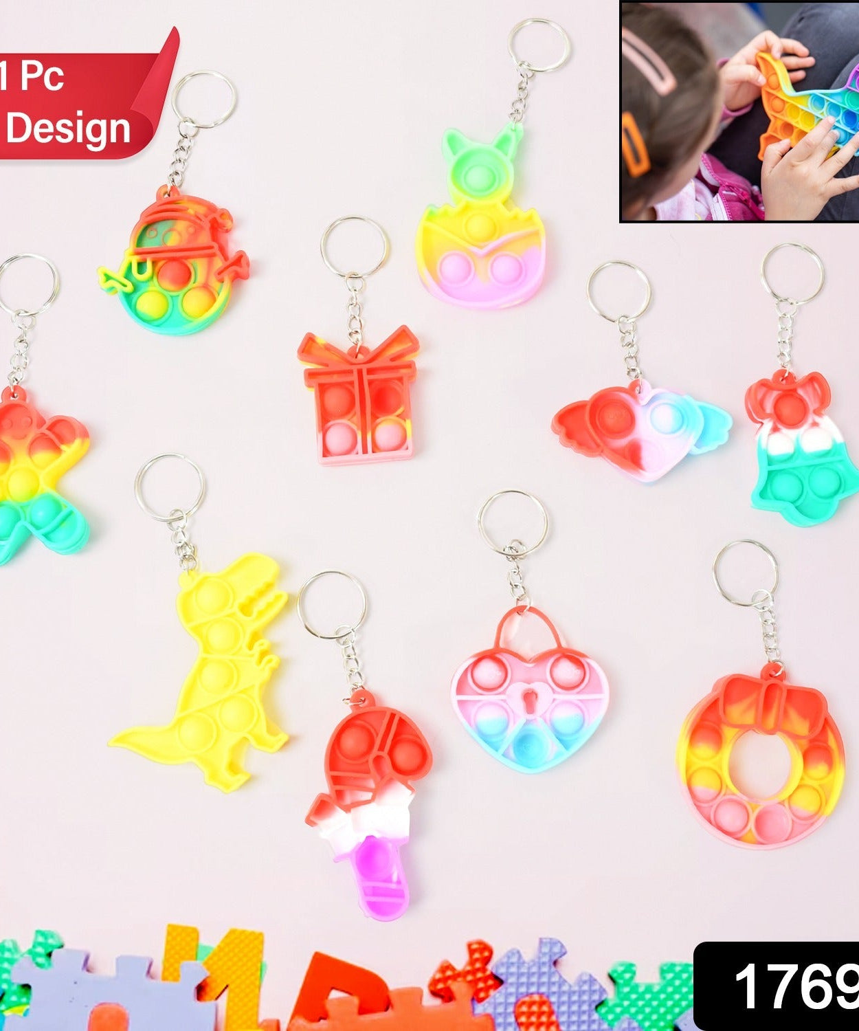 Compact Pop It Keychain – Fun Stress Relief Fidget Toy (1 Pc | Mix Design)