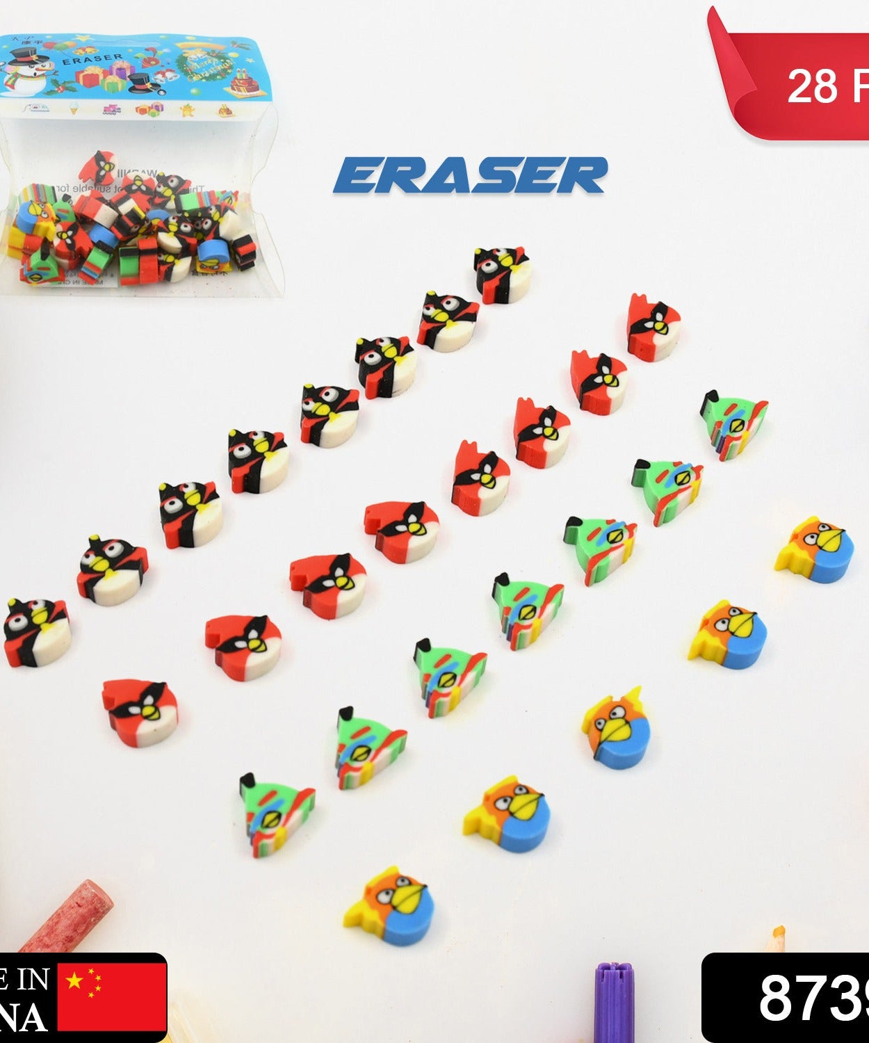 Colorful Novelty Eraser Set for Kids and Gifts (28 Pcs In 1 Packet)