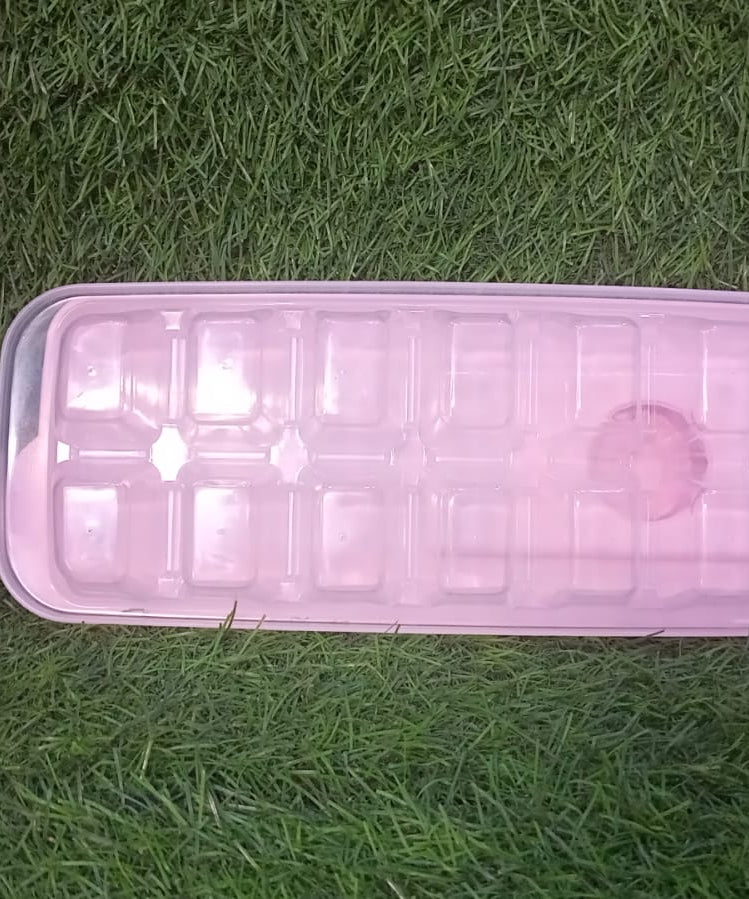 Ice cube molds made from flexible silicone, includes lids, makes 14 cubes, dishwasher safe.