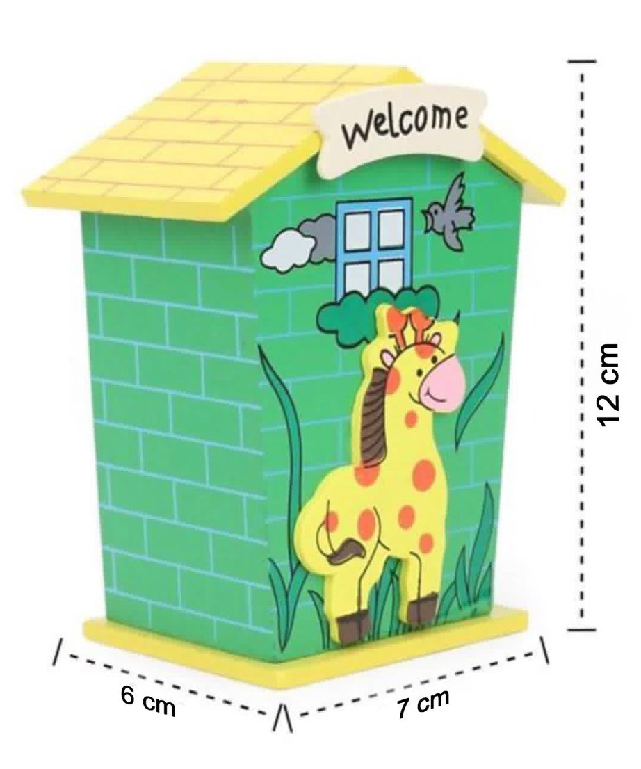 House-shaped wooden money bank