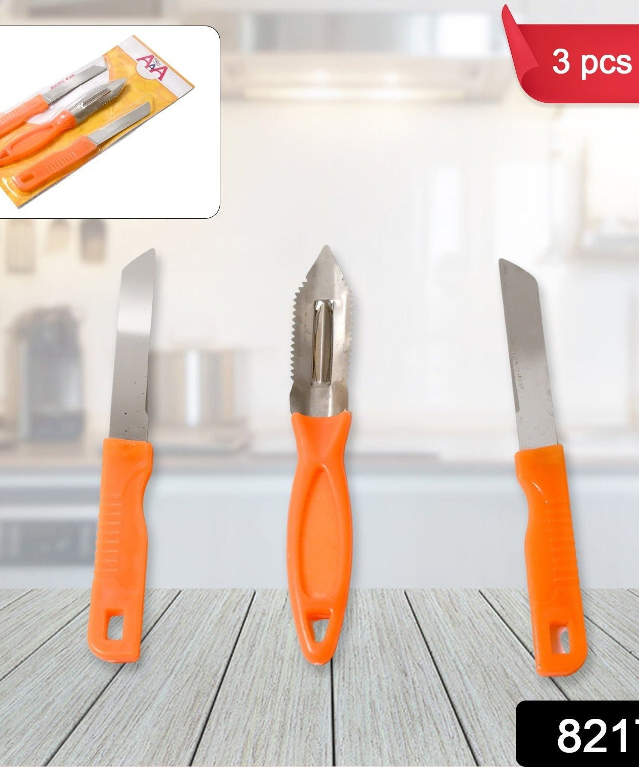 3in1 Multipurpose Stainless Steel Classic Kitchen Knife Set of 3 for Fruits and Vegetable Chopping / Cutting / Peeling, Kitchen Knife / Vegetable Peeler / Plain Knife