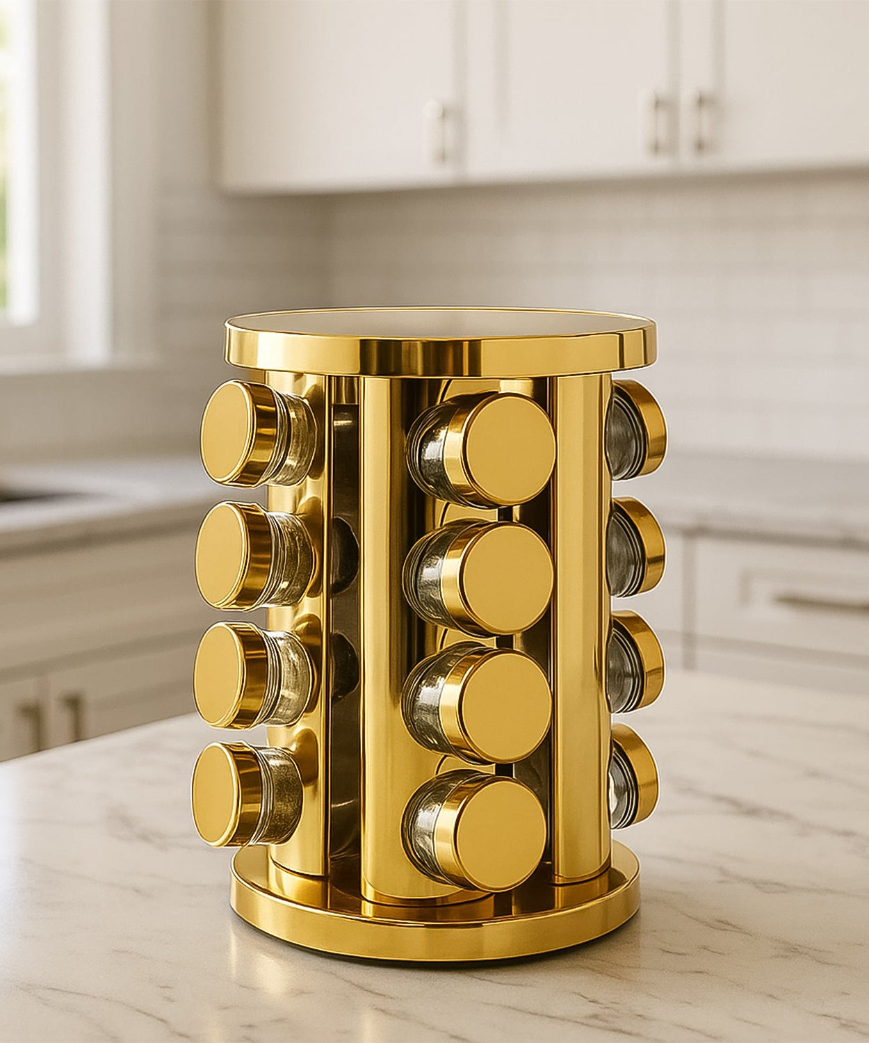 LED Spice Rack Organizer, Rotating Spice Rack with Free 16 Seasoning Jars, Revolving Tower Organizer Stainless Steel for Kitchen Storage (Golden / 16 Pc / MOQ - 6 pc)
