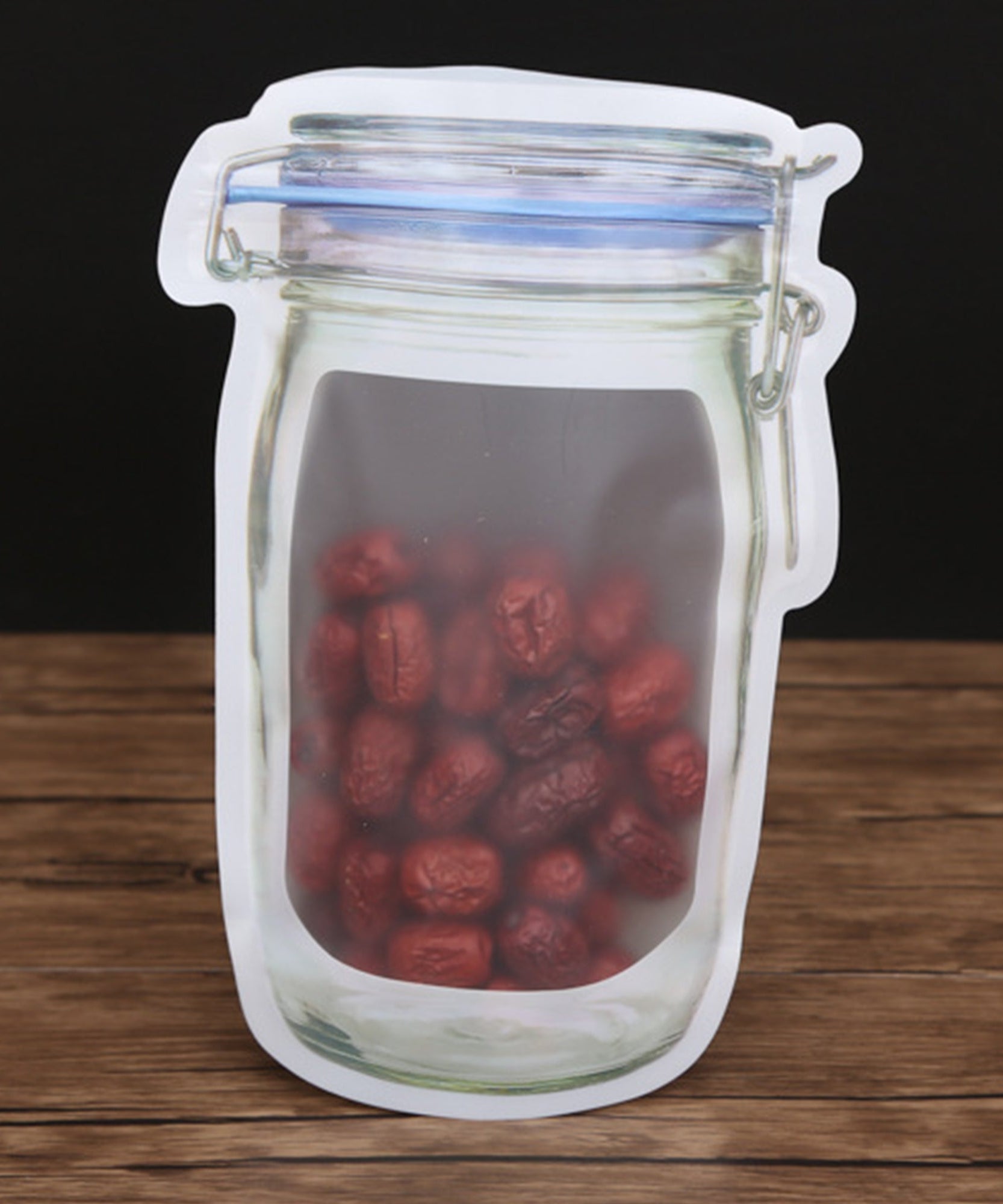 Plastic mason jar with airtight seal and zipper for food storage, 1000ml.