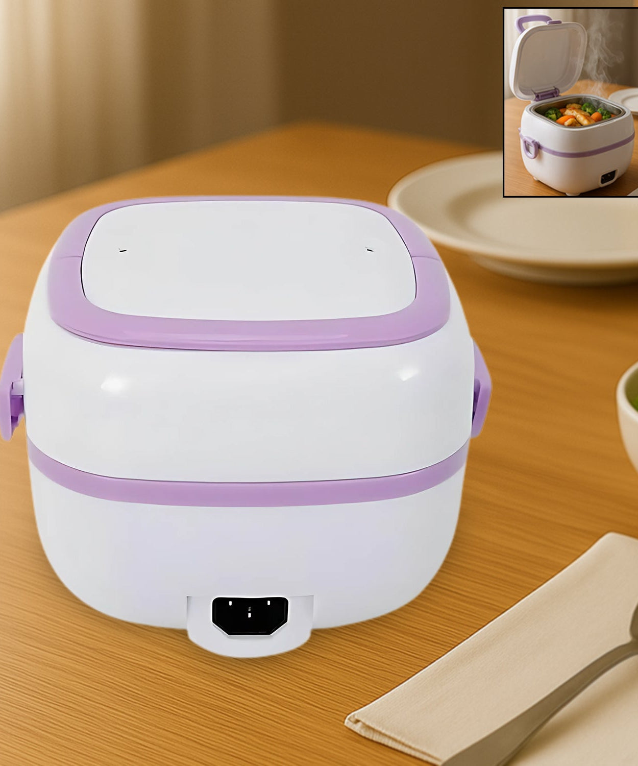 Electric Lunch Box Portable Food Warmer Food Heating Lunch Box Removable Food-Grade Stainless Steel Compartments, 220V 200W, for Car, Truck, office 