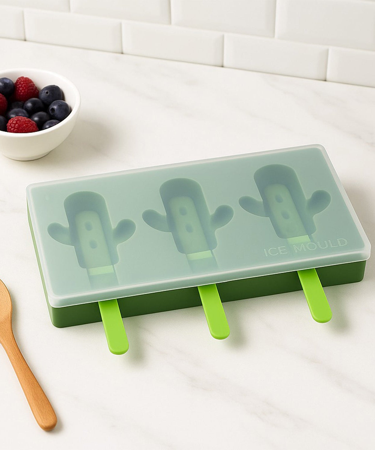 Ice Cream Mould sicle Mold, Cactus Shape Ice  Molds Homemade sicle for DIY Ice sicle, 3-Cavity Summer Food Kitchen Tools (1 Pc)