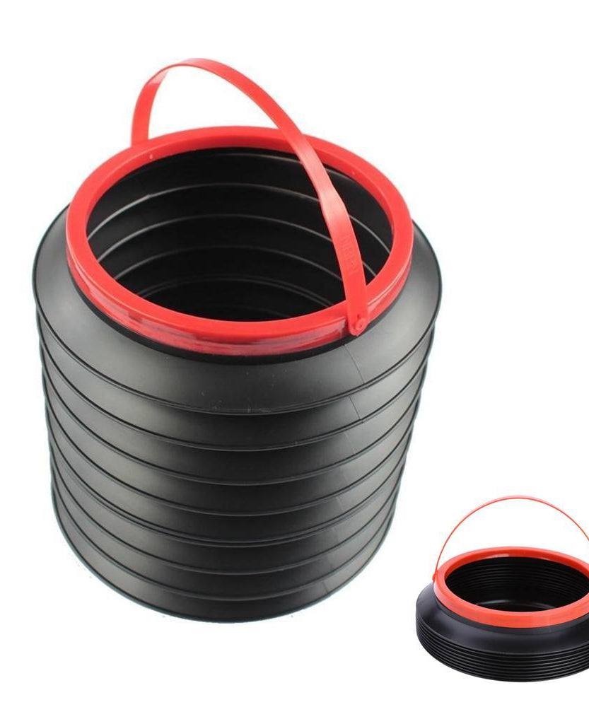 Foldable car trash can organizer with storage compartments.