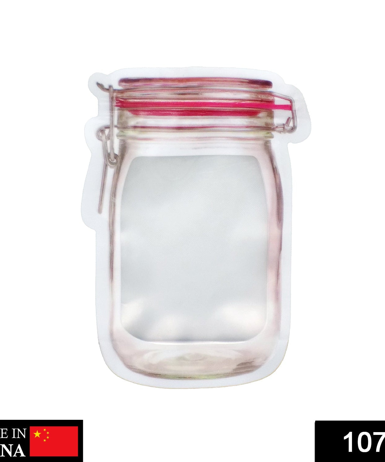 Airtight mason jar for food, 500ml size, with plastic zipper closure.