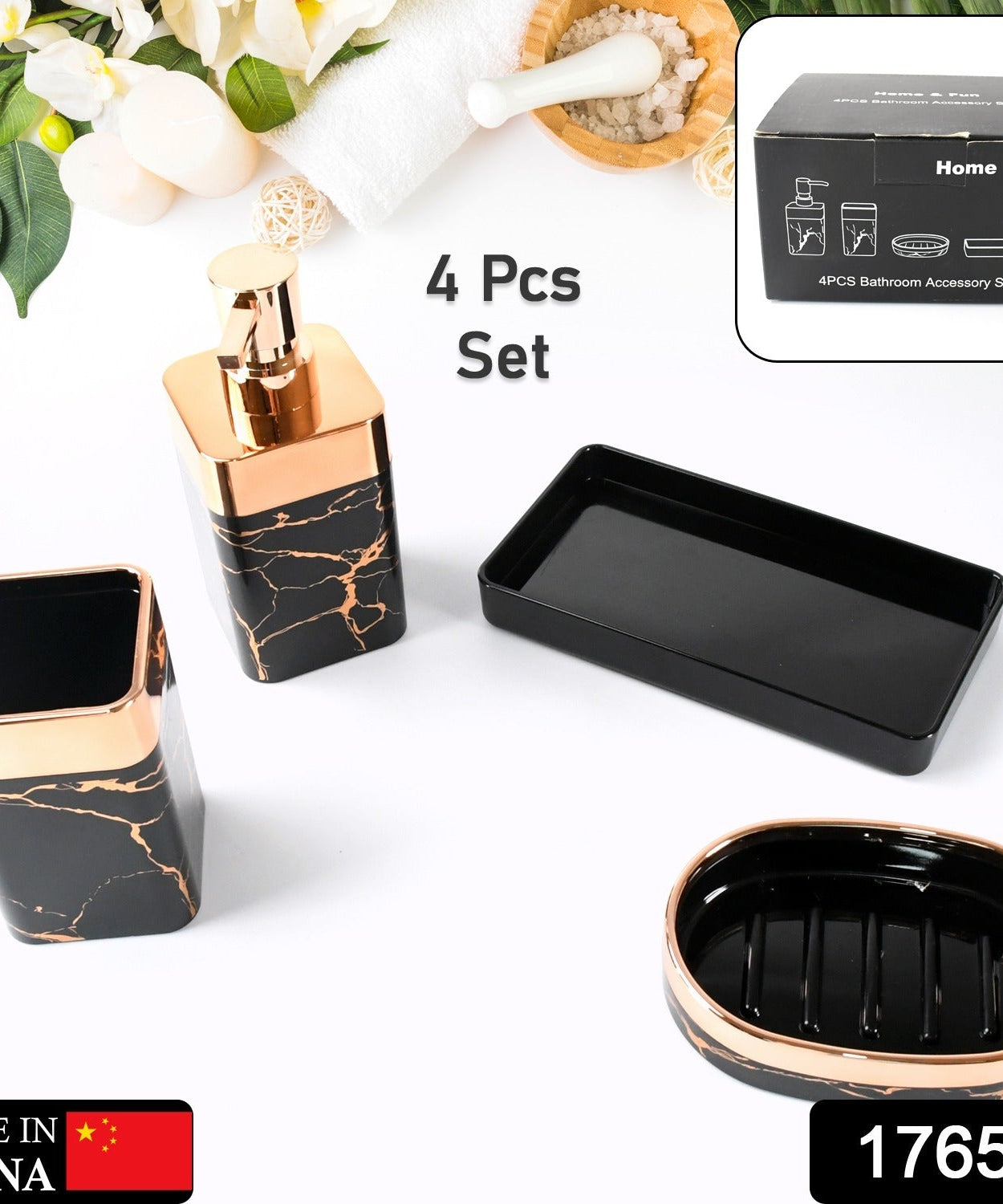 Bathroom Accessories Set, Bathroom Decor with 1 Soap Dispenser, 1 Tumbler, 1 Tray, 1 Soap Dish for Bathroom, Kitchen, Office, Gift for Women and Men (4 pcs set)