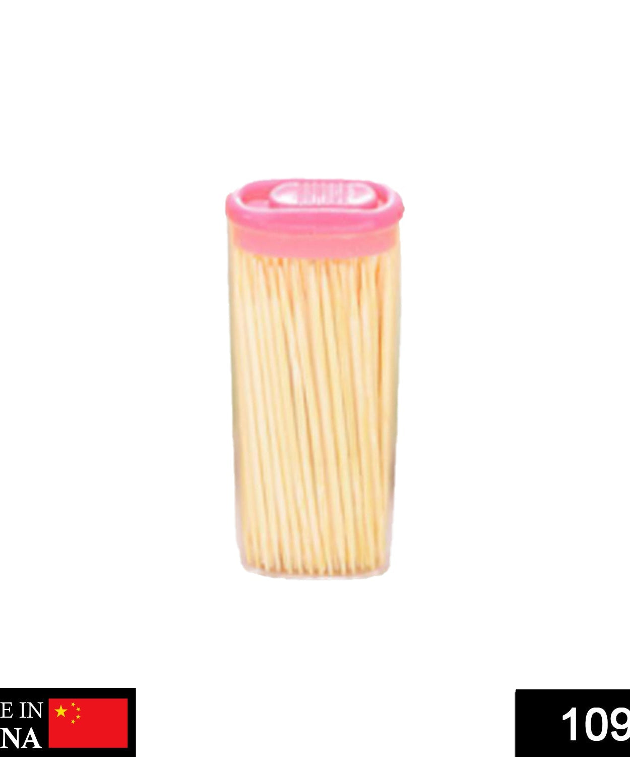 Eco-friendly bamboo toothpicks in a dispenser box.