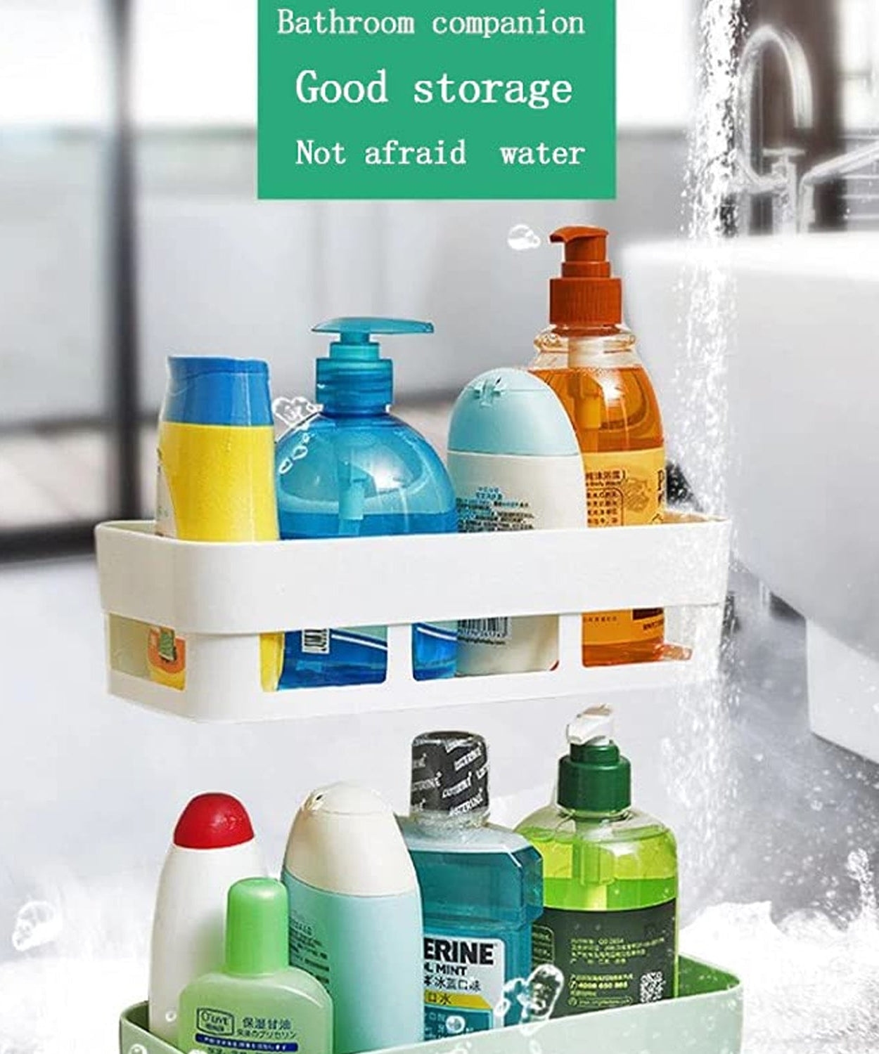 Corner shower caddy with suction cup, plastic shelf