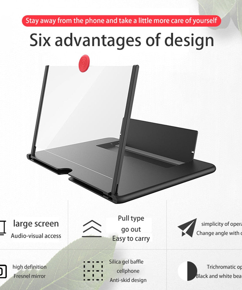 Portable video screen amplifier for reducing eye strain while watching.