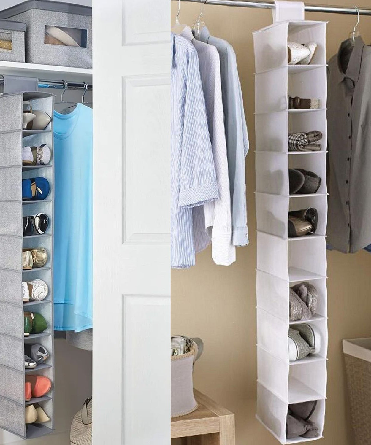 10-tier fabric wardrobe organizer, full view