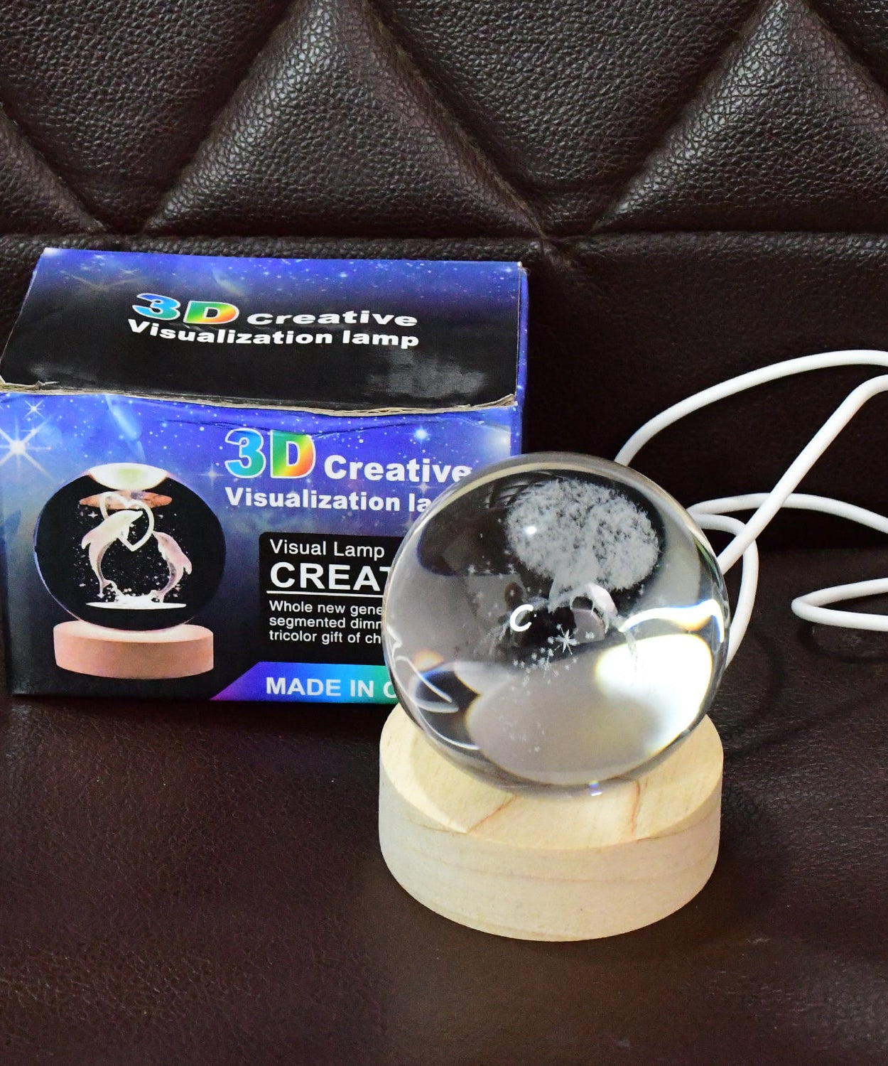 Crystal Ball Night Light Glass Ball Night Lamp with Wood Base