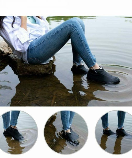 Non-Slip Silicone Rain Reusable Anti skid Waterproof Fordable Boot Shoe Cover ( Large )