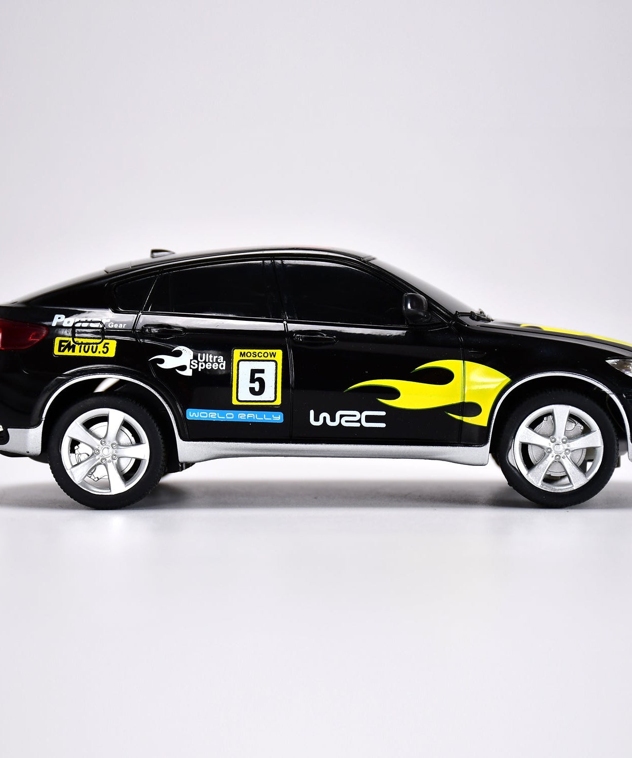 Remote control car in action.