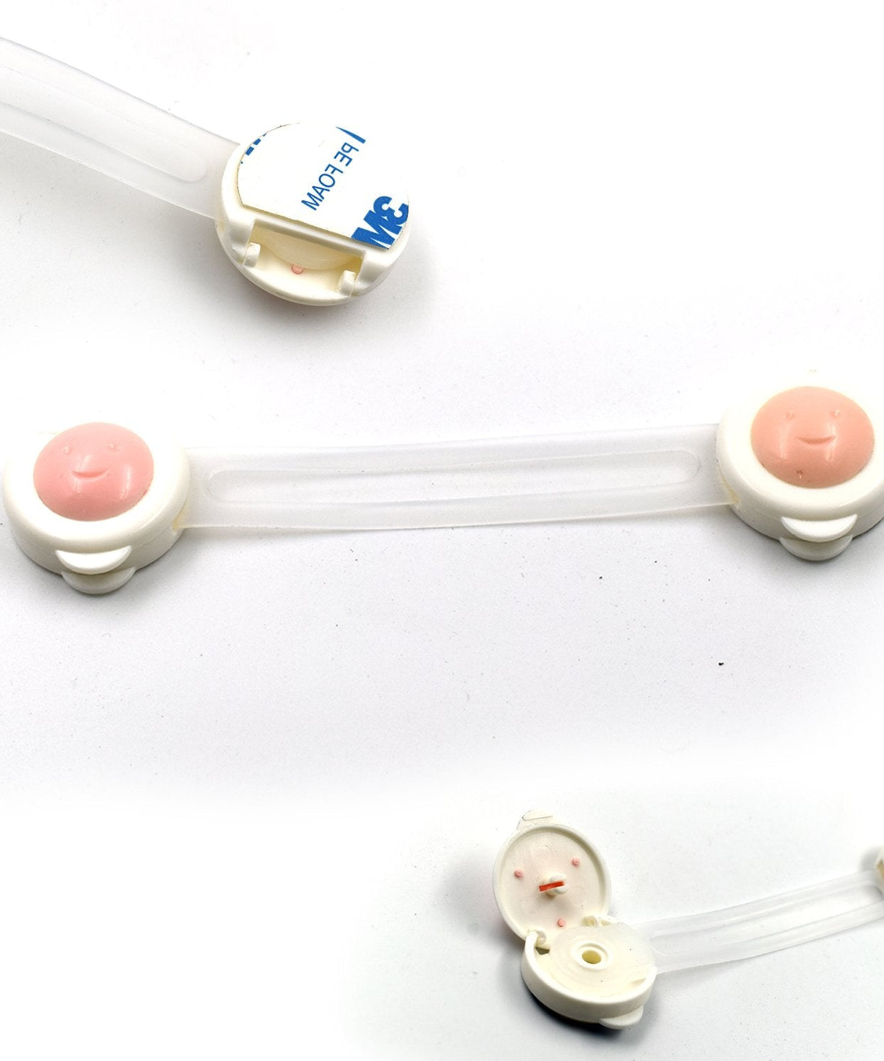 Baby safety strap locks, single piece.