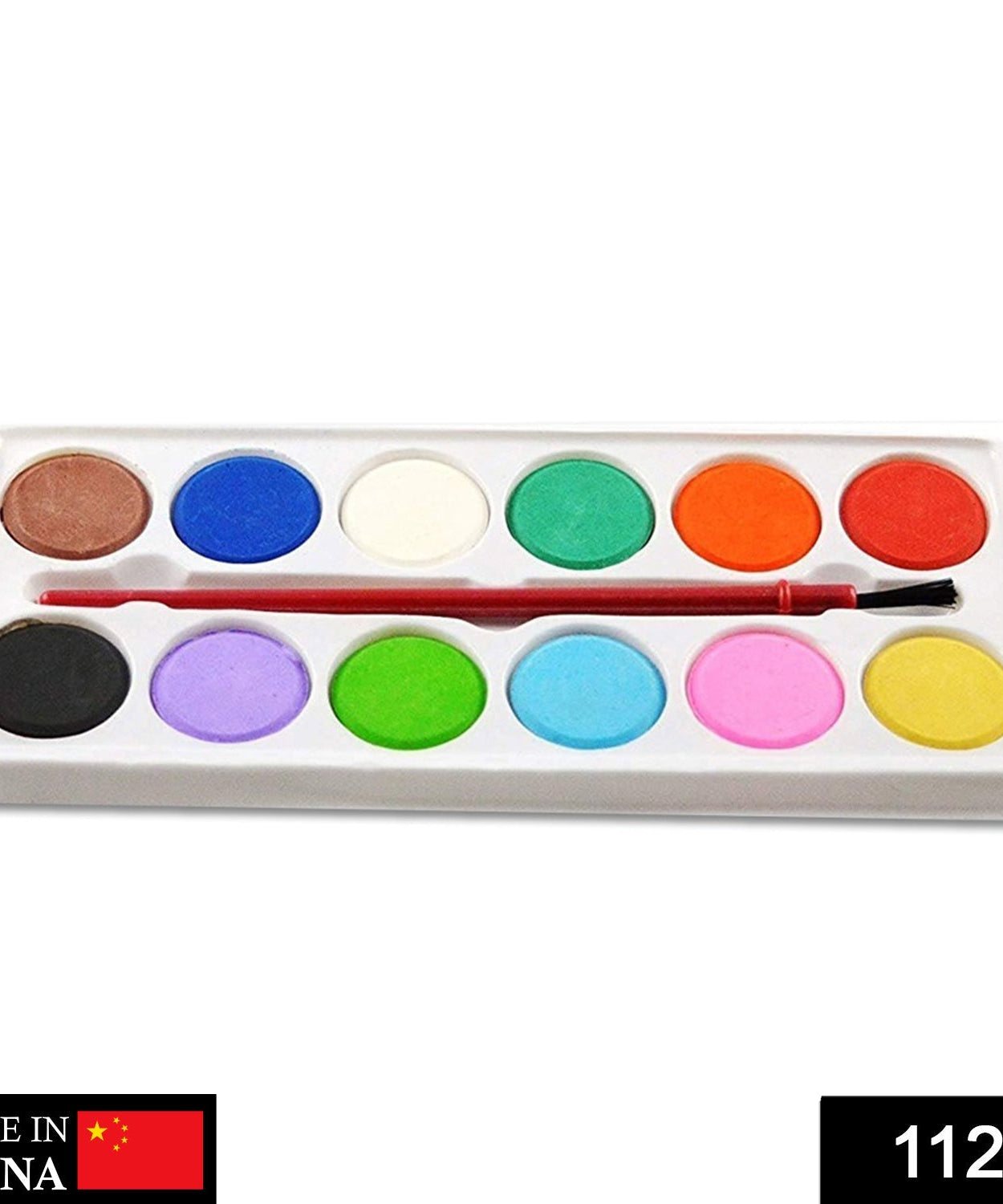Watercolor set with 12 colors and paint brush.