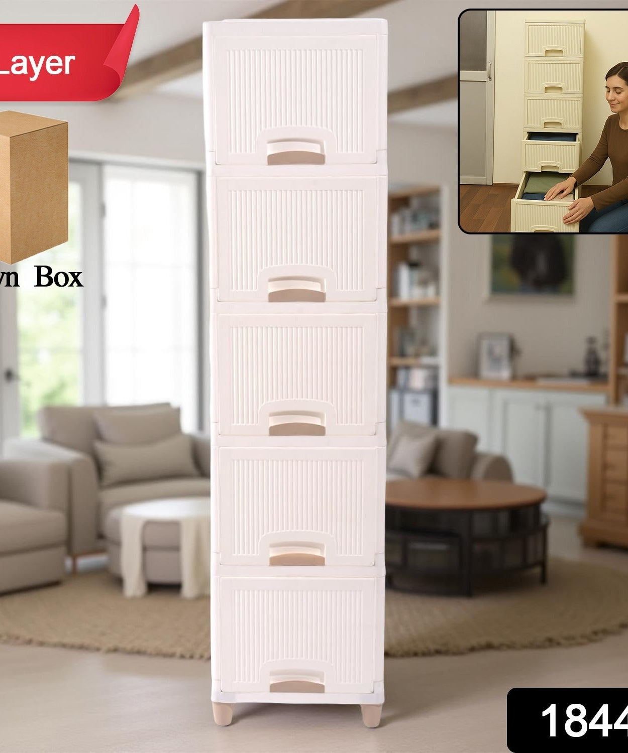 Multi-Purpose 5-Layer Plastic Storage Drawer Cabinet for Home and Office