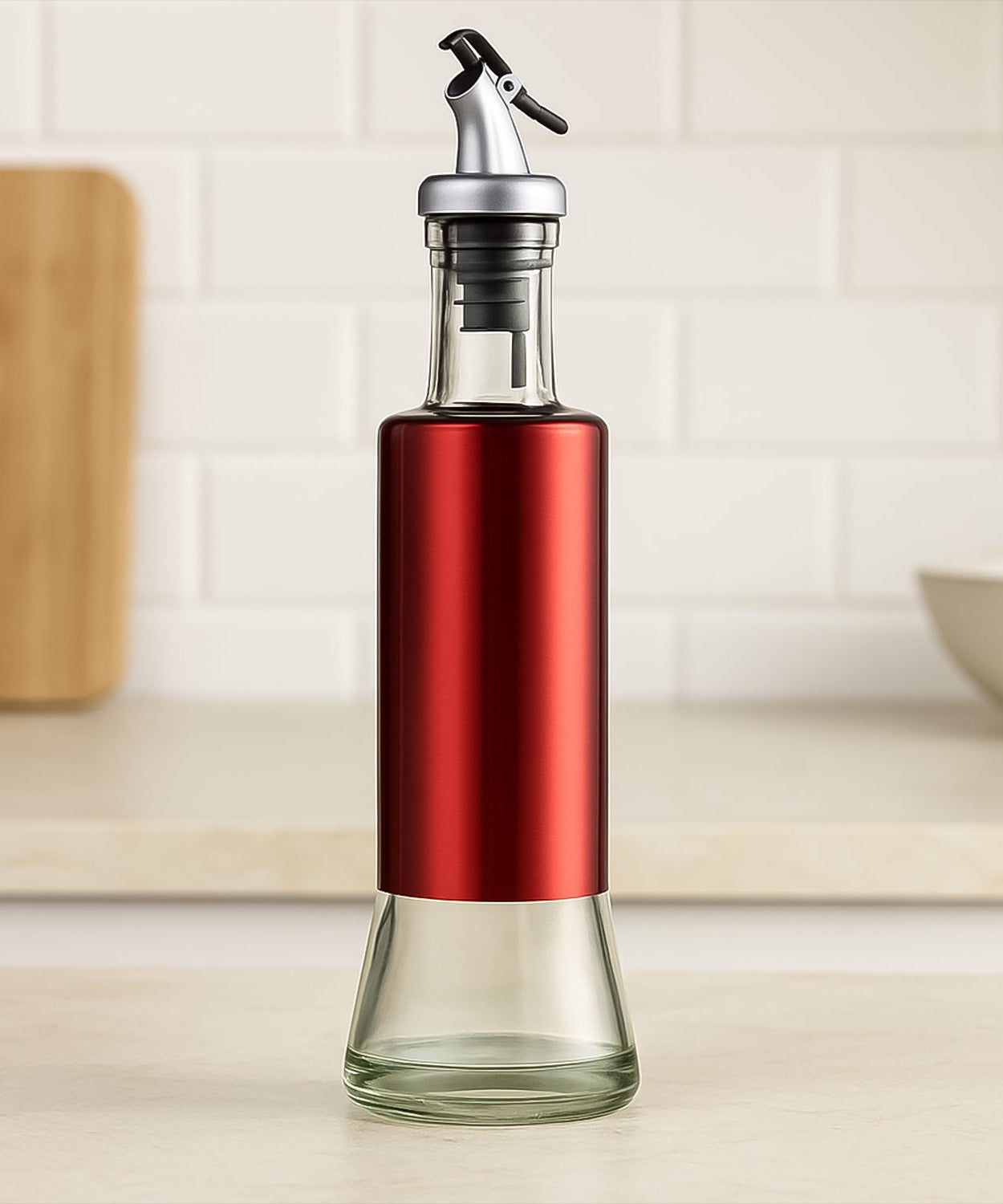 Glass Oil Dispenser with Plastic Covering, Oil and Vinegar Bottle (300 ml)