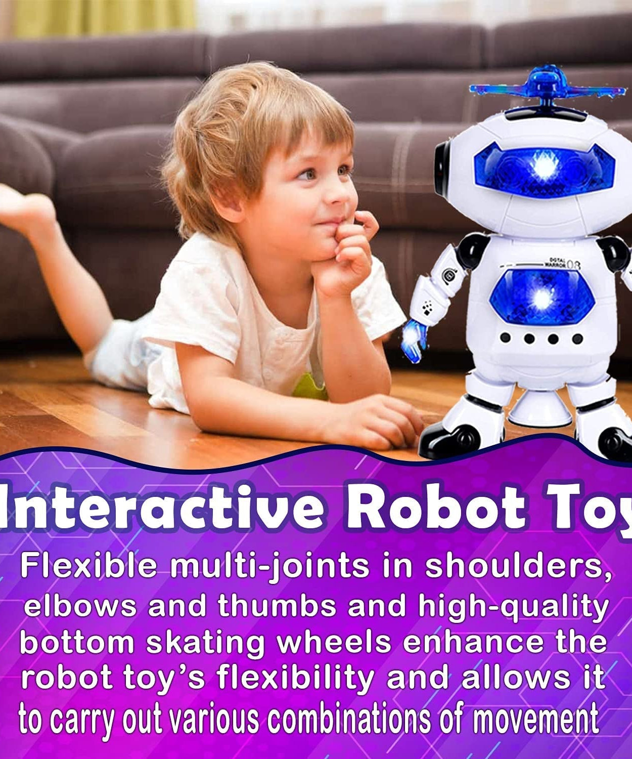 Light-up dancing robot with sound.