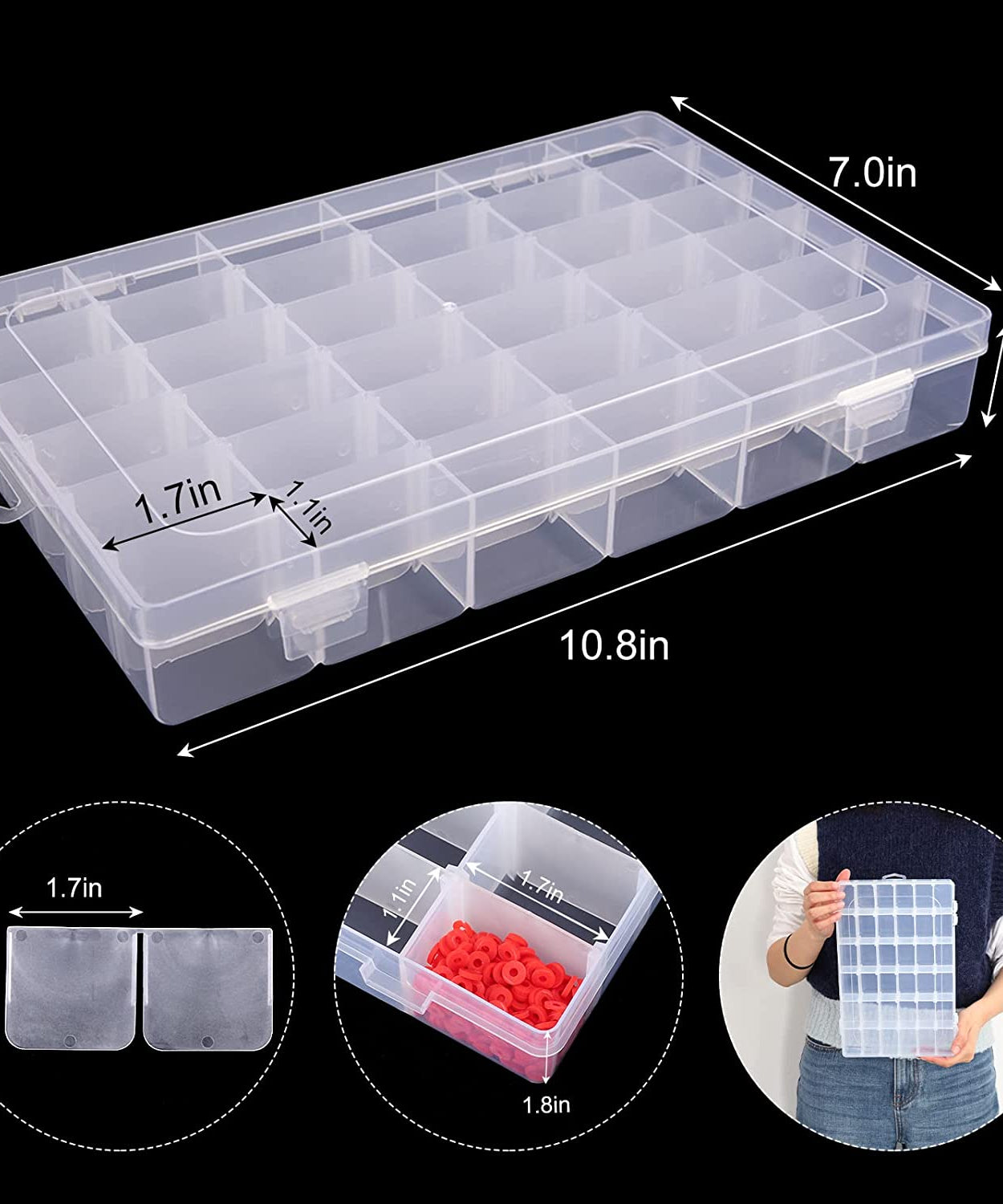 Clear plastic box with dividers
