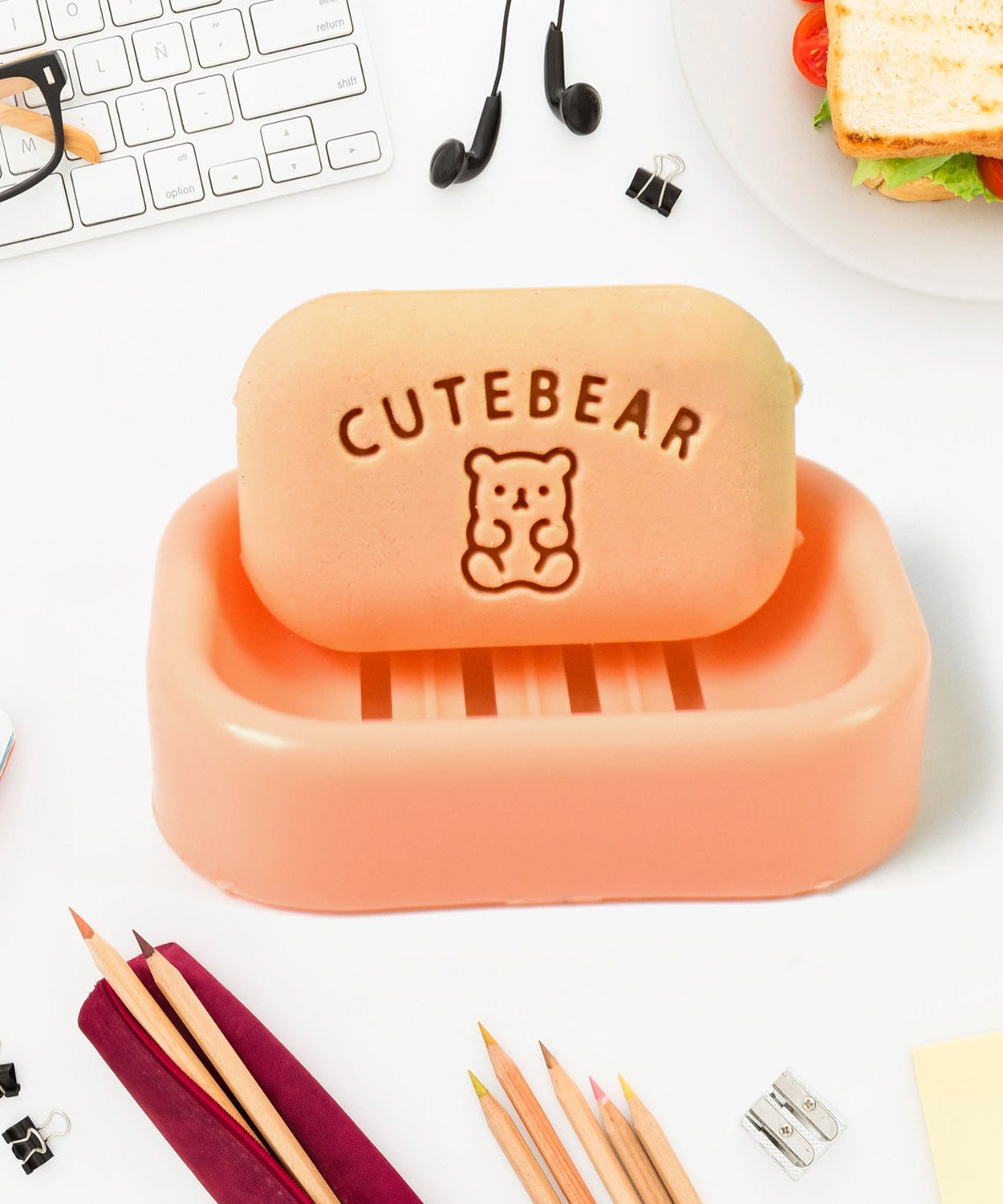 Cute Soap Shaped Erasers With Plastic Case (1 Pc / With Case)