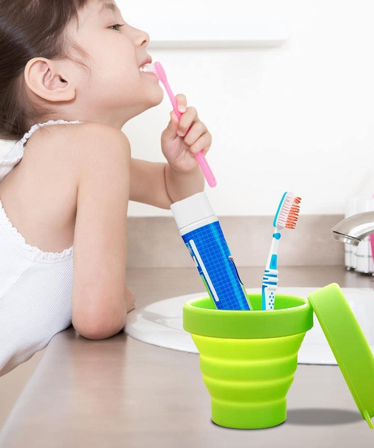 Round Silicone Foldable Glass / Cup, Foldable Travel Mug With Lid (1 Pc)