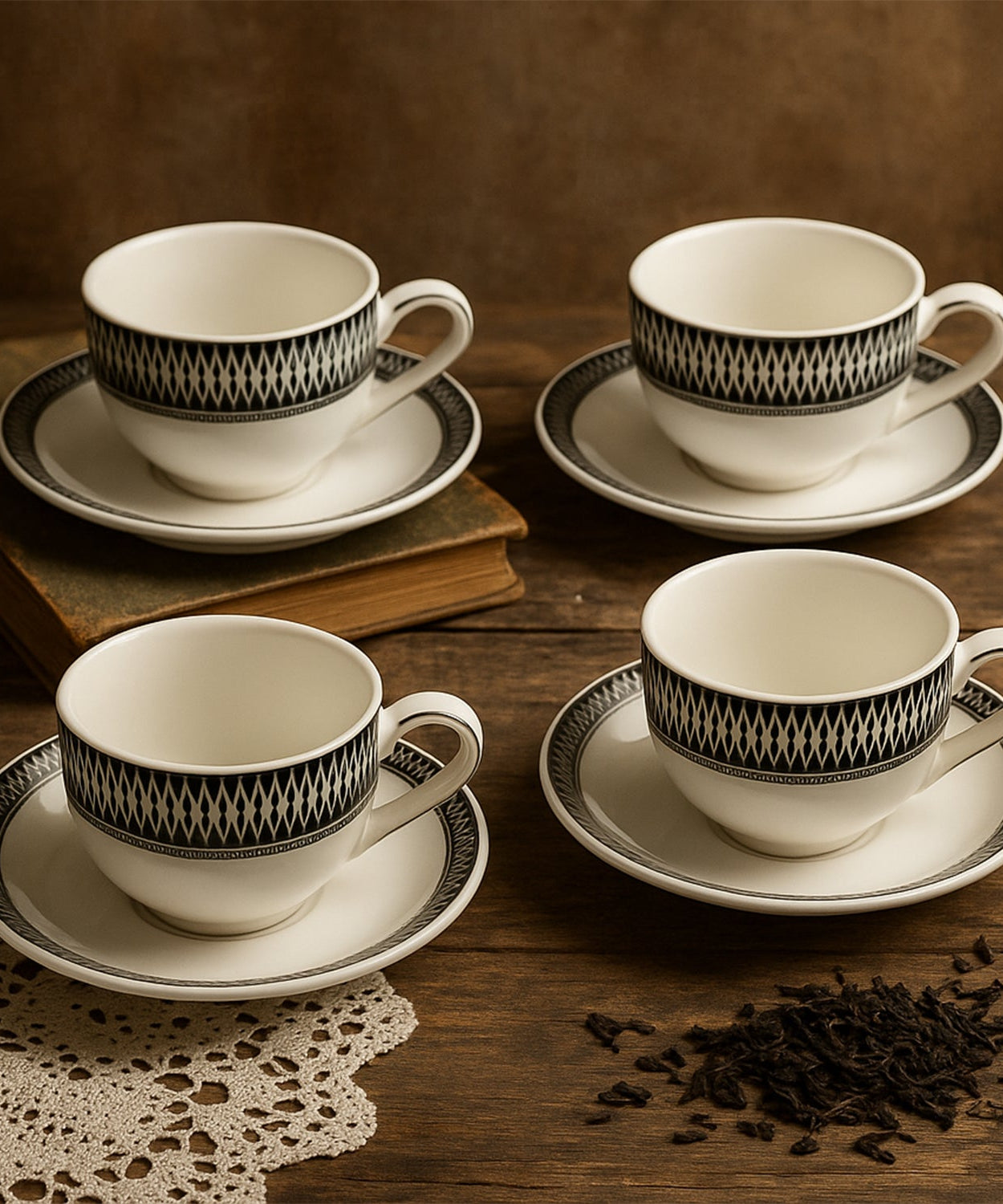 Ceramic Tea / cups and Saucer / Rakabi Set of 12 Pcs