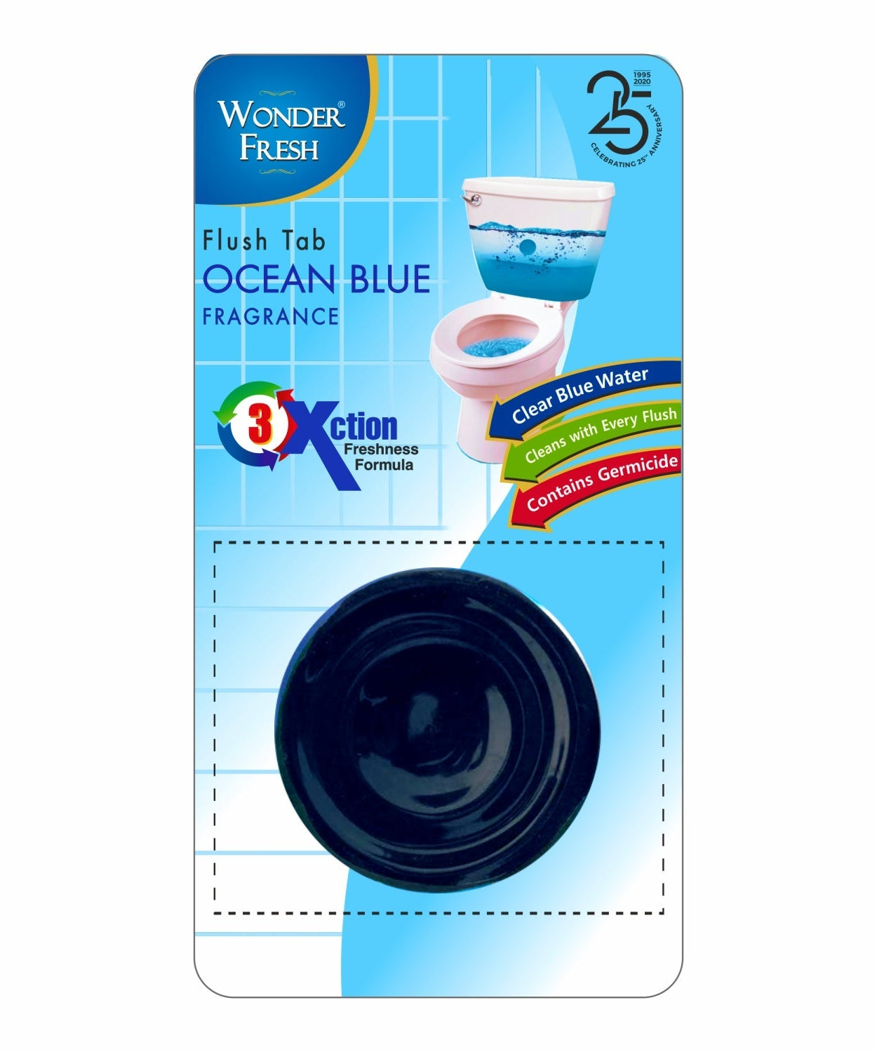 Ocean blue toilet cleaner flush tab in 50 grams for freshening the toilet.